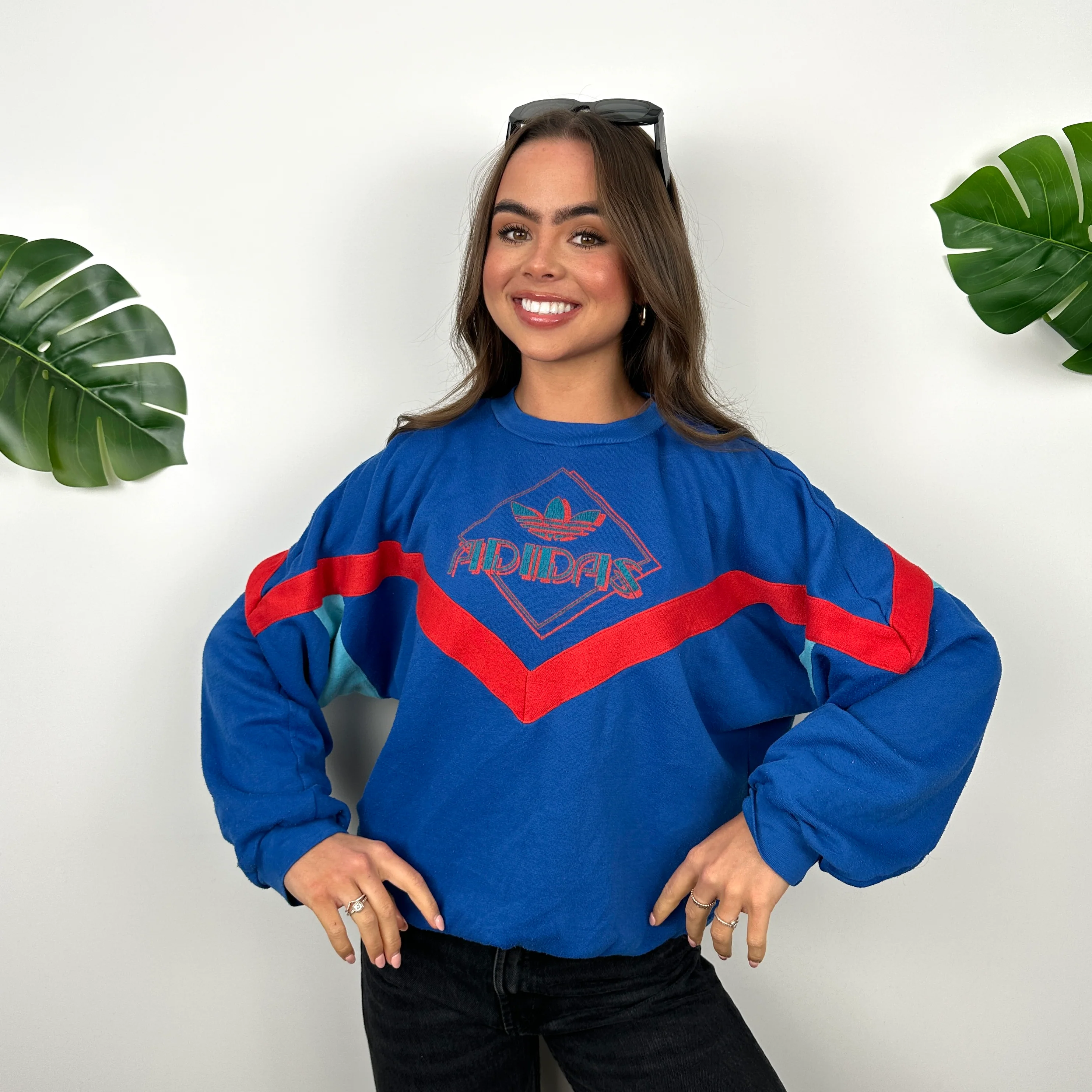 Adidas Blue Colour Block Sweatshirt (M) - Image 3