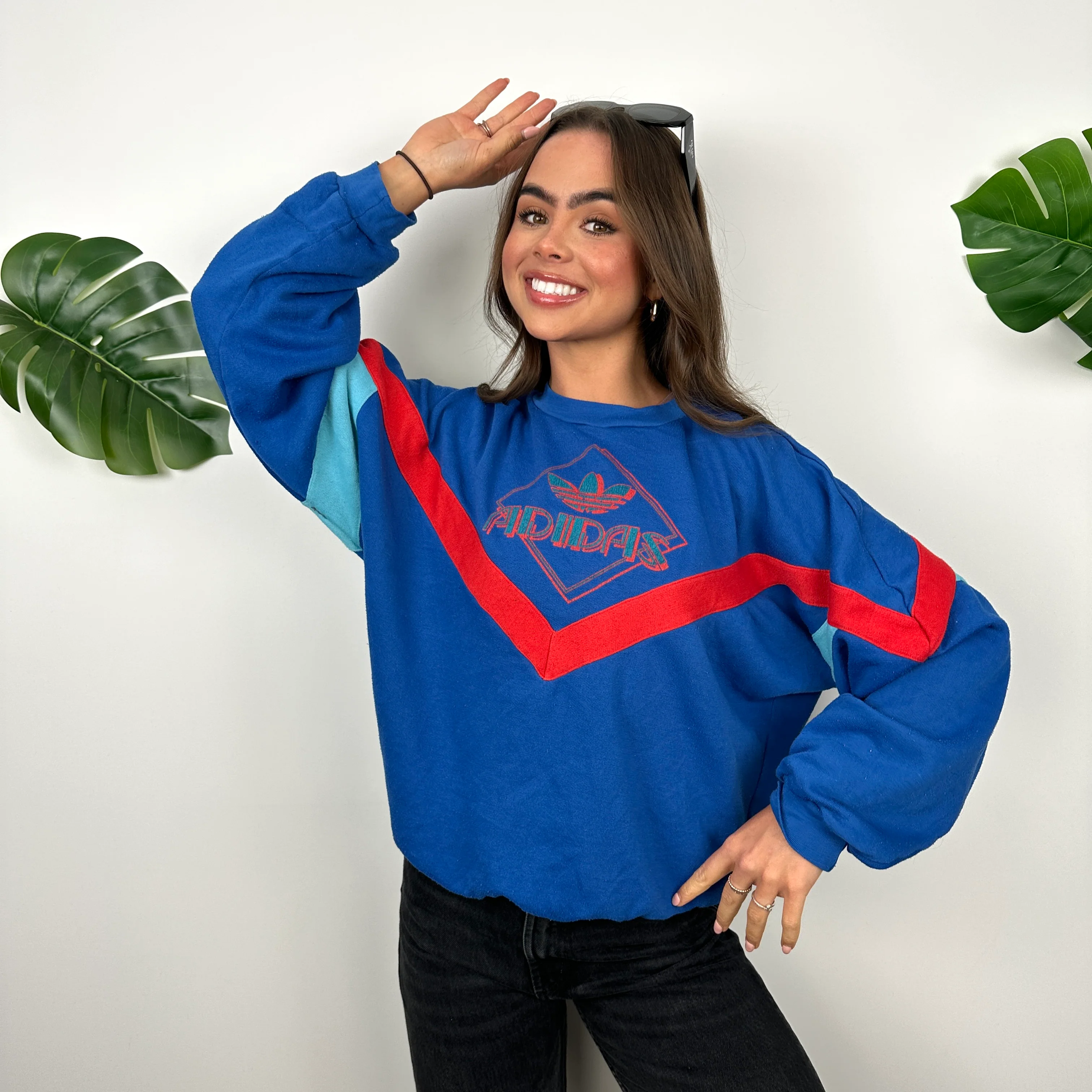 Adidas Blue Colour Block Sweatshirt (M) - Image 4