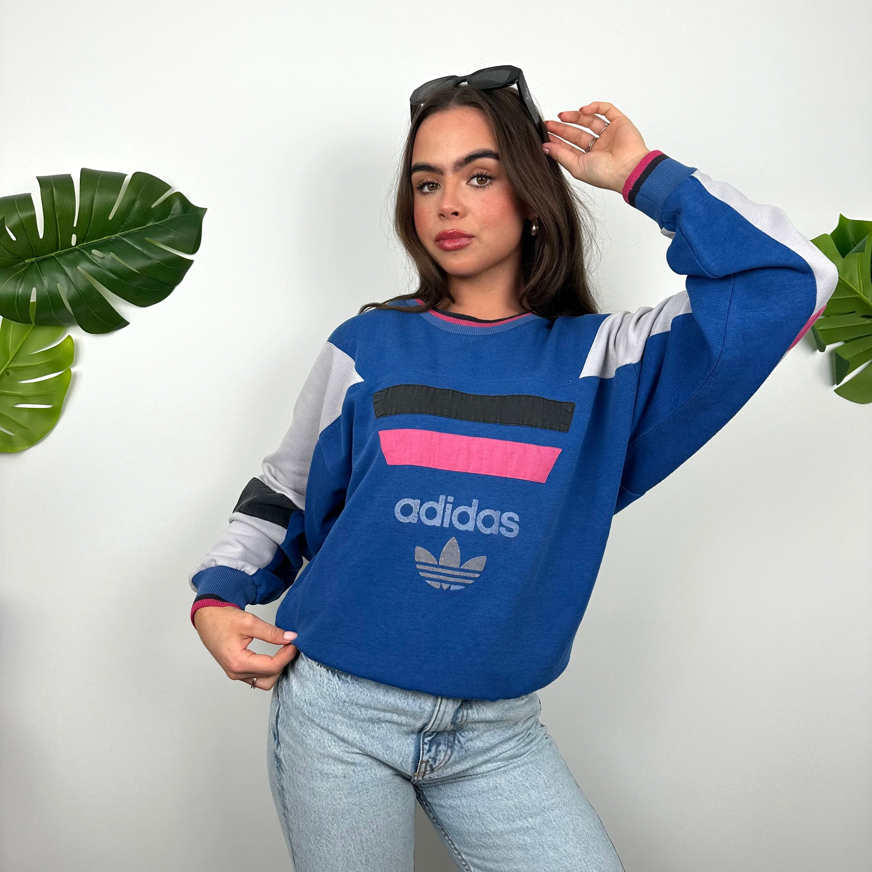 Adidas Blue Colour Block Sweatshirt (M) - Image 3
