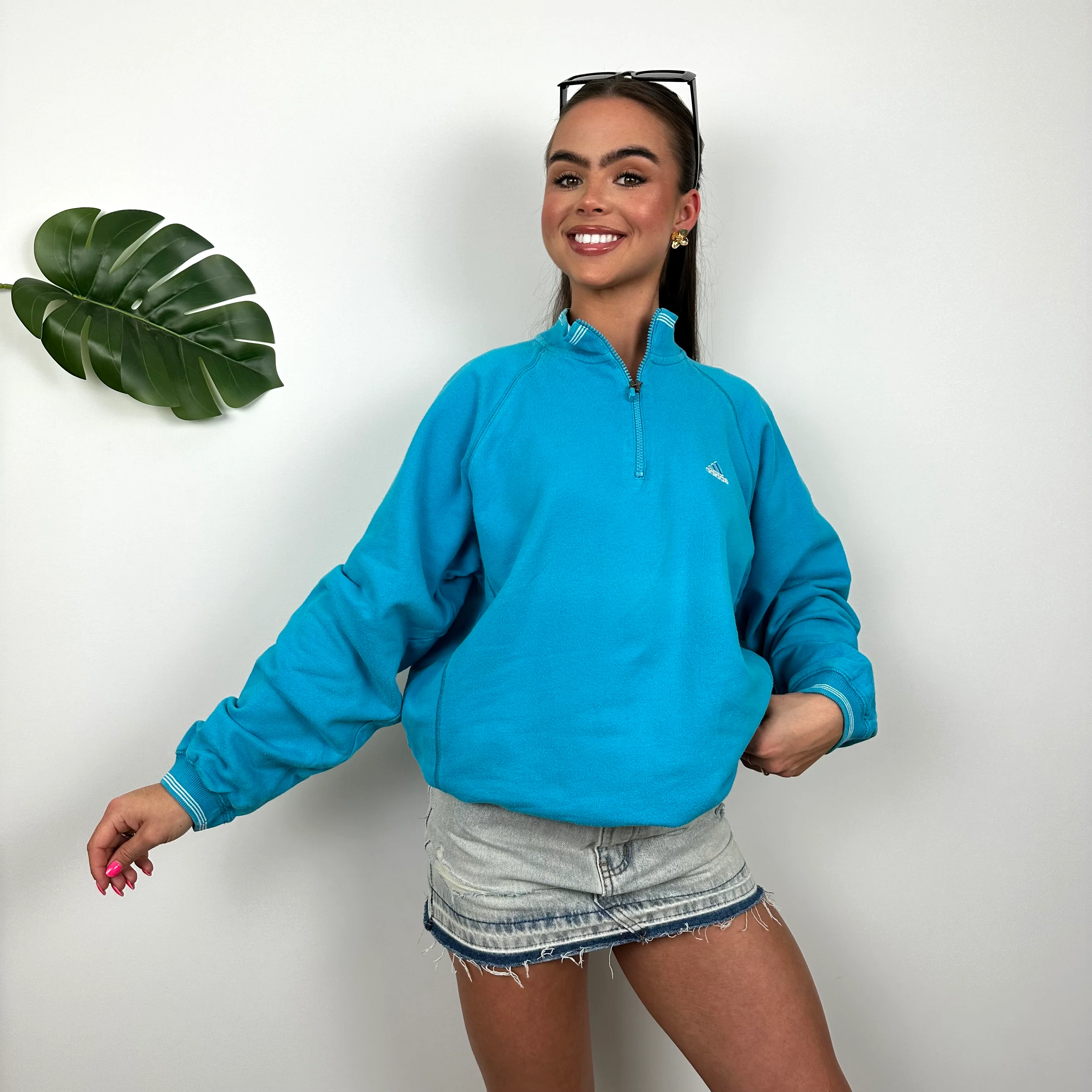 Adidas Blue Embroidered Spell Out Quarter Zip Sweatshirt (M) - Image 3