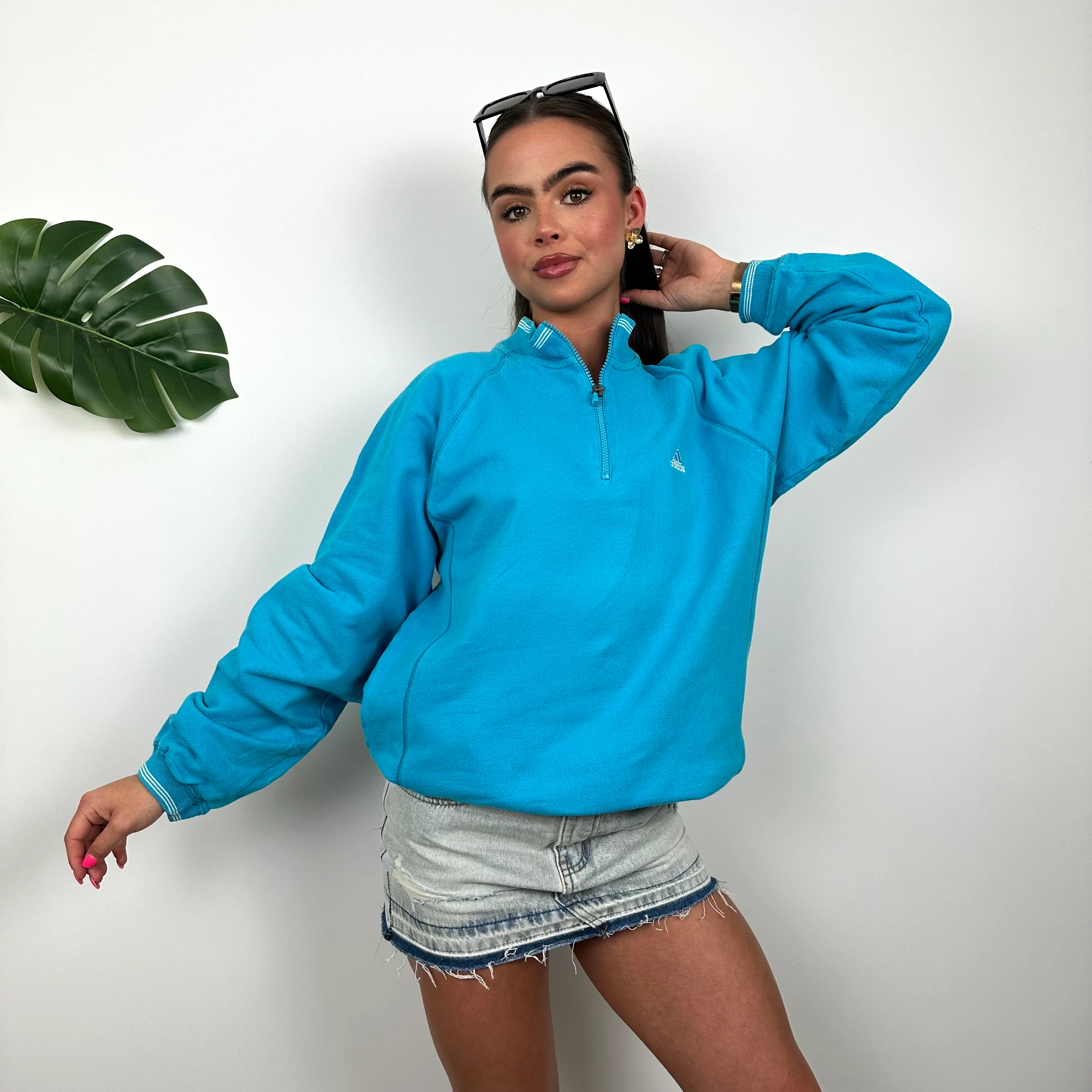 Adidas Blue Embroidered Spell Out Quarter Zip Sweatshirt (M) - Image 5