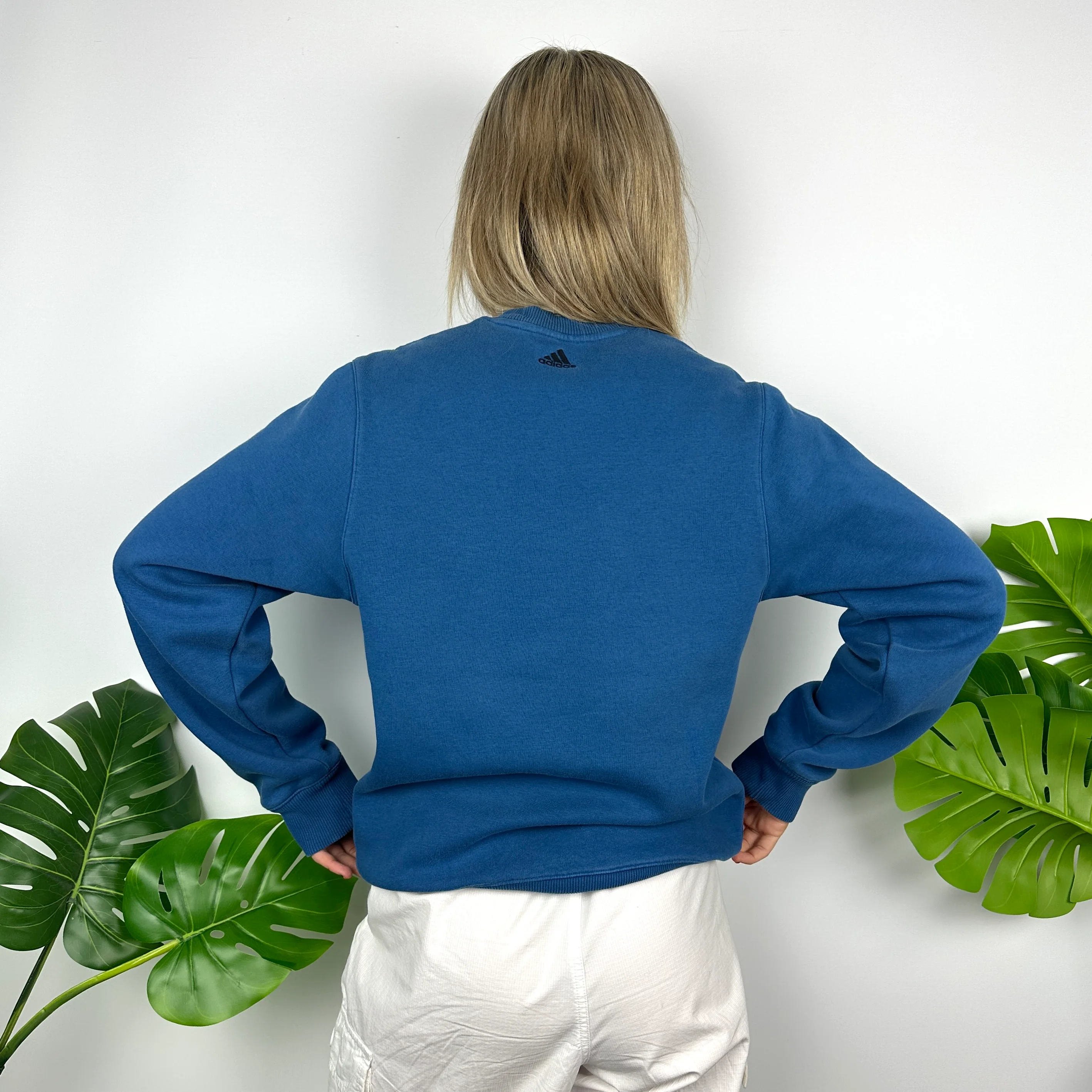 Adidas Blue Embroidered Spell Out Sweatshirt (S) - Image 4