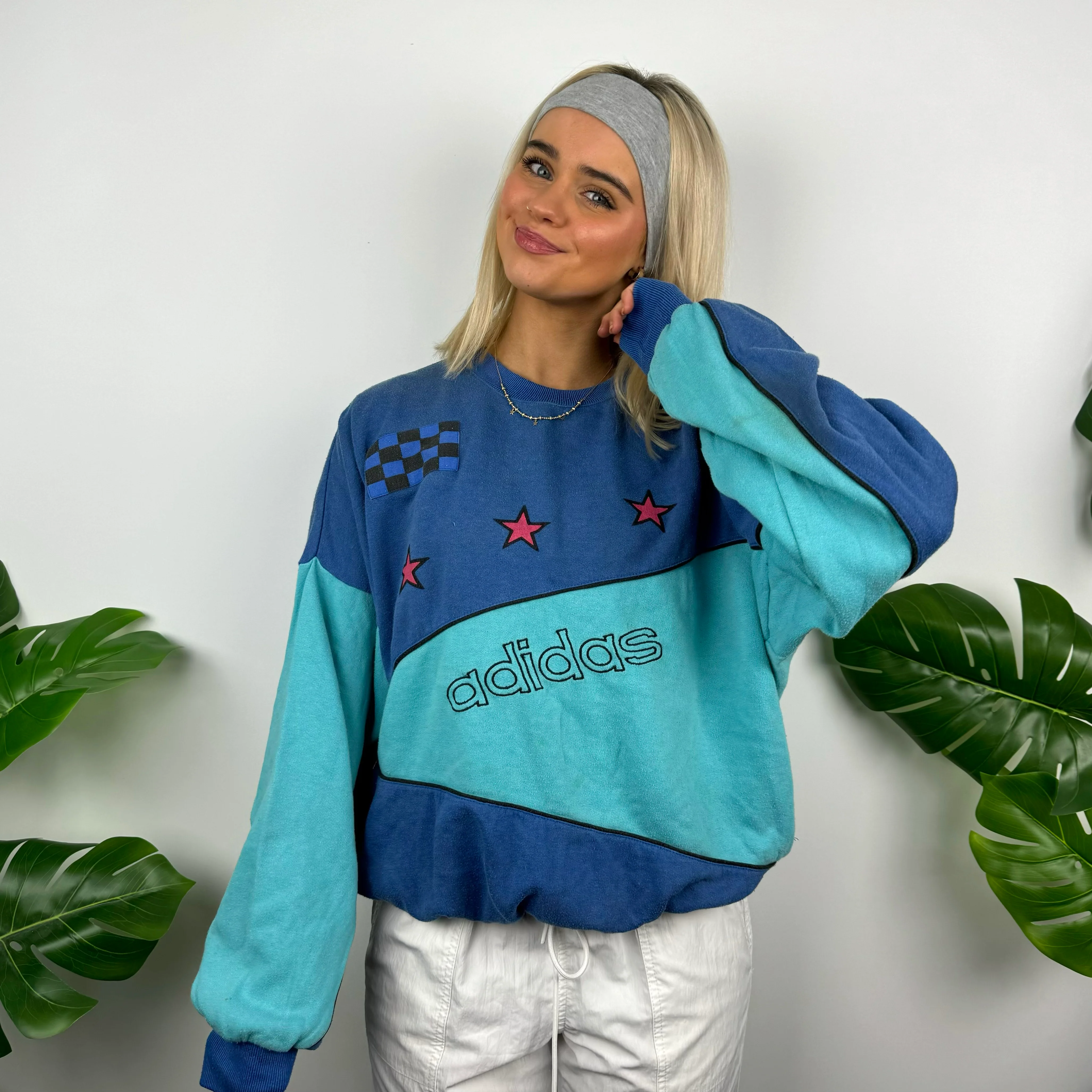 Adidas Blue Embroidered Spell Out Sweatshirt (M) - Image 2