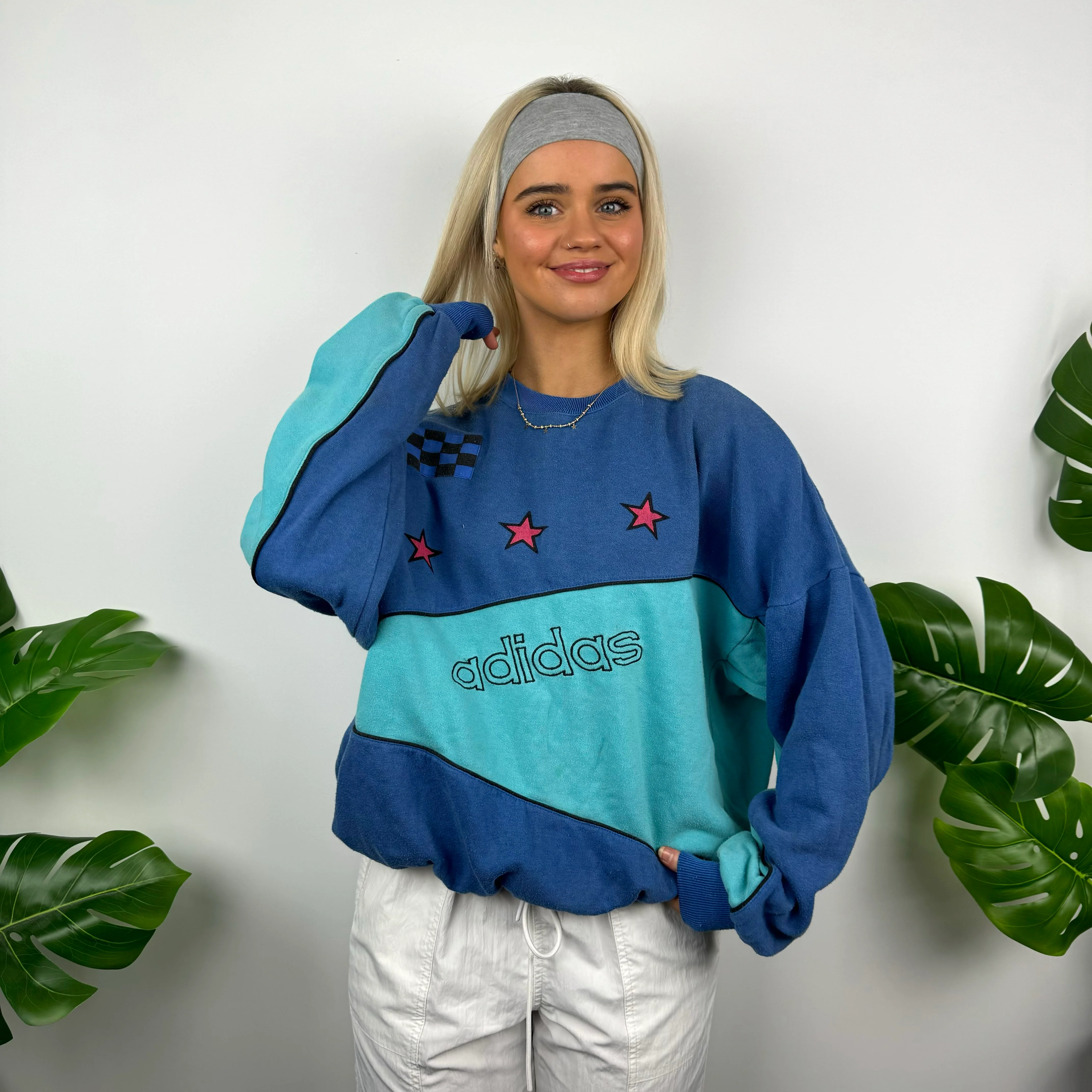 Adidas Blue Embroidered Spell Out Sweatshirt (M) - Image 3