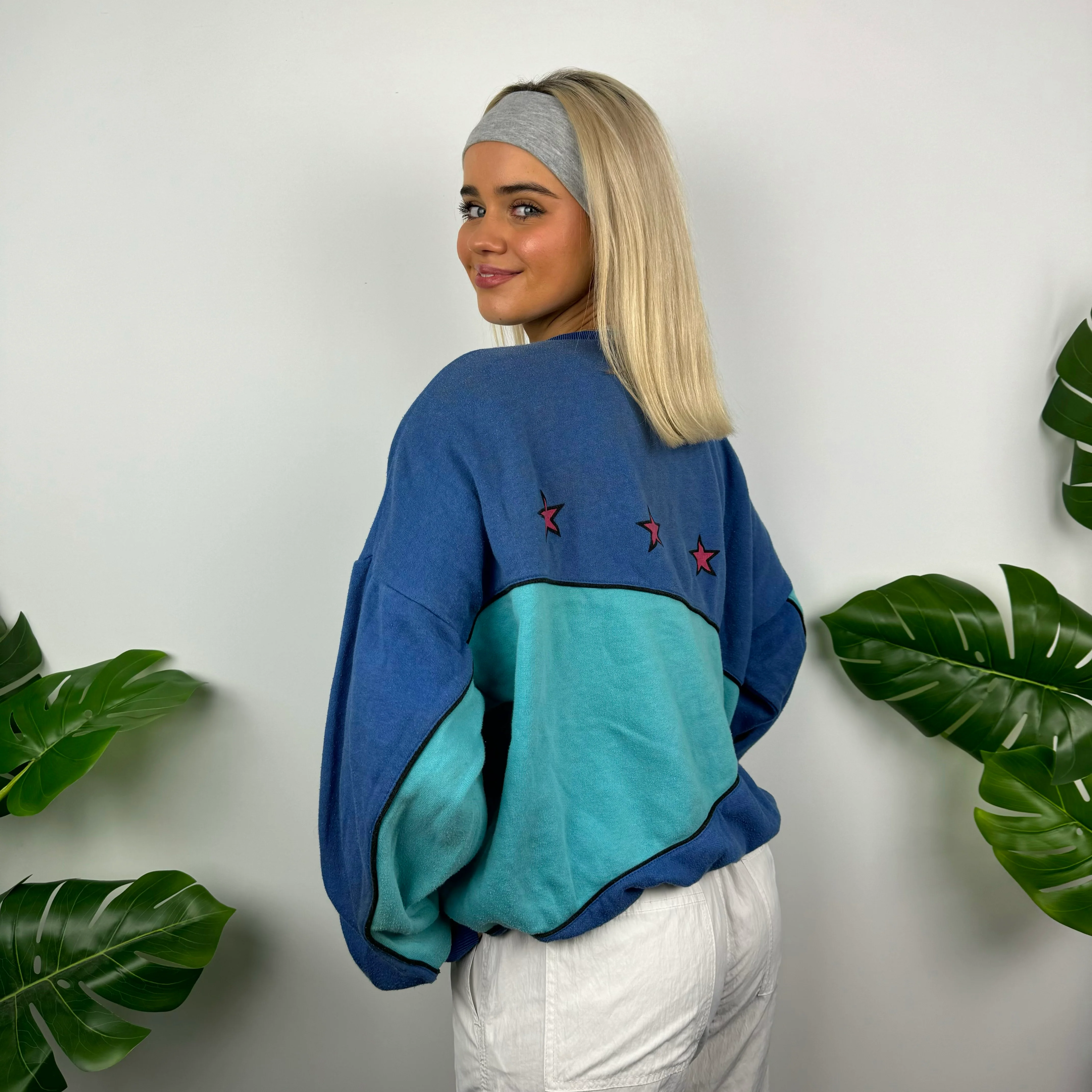 Adidas Blue Embroidered Spell Out Sweatshirt (M) - Image 4