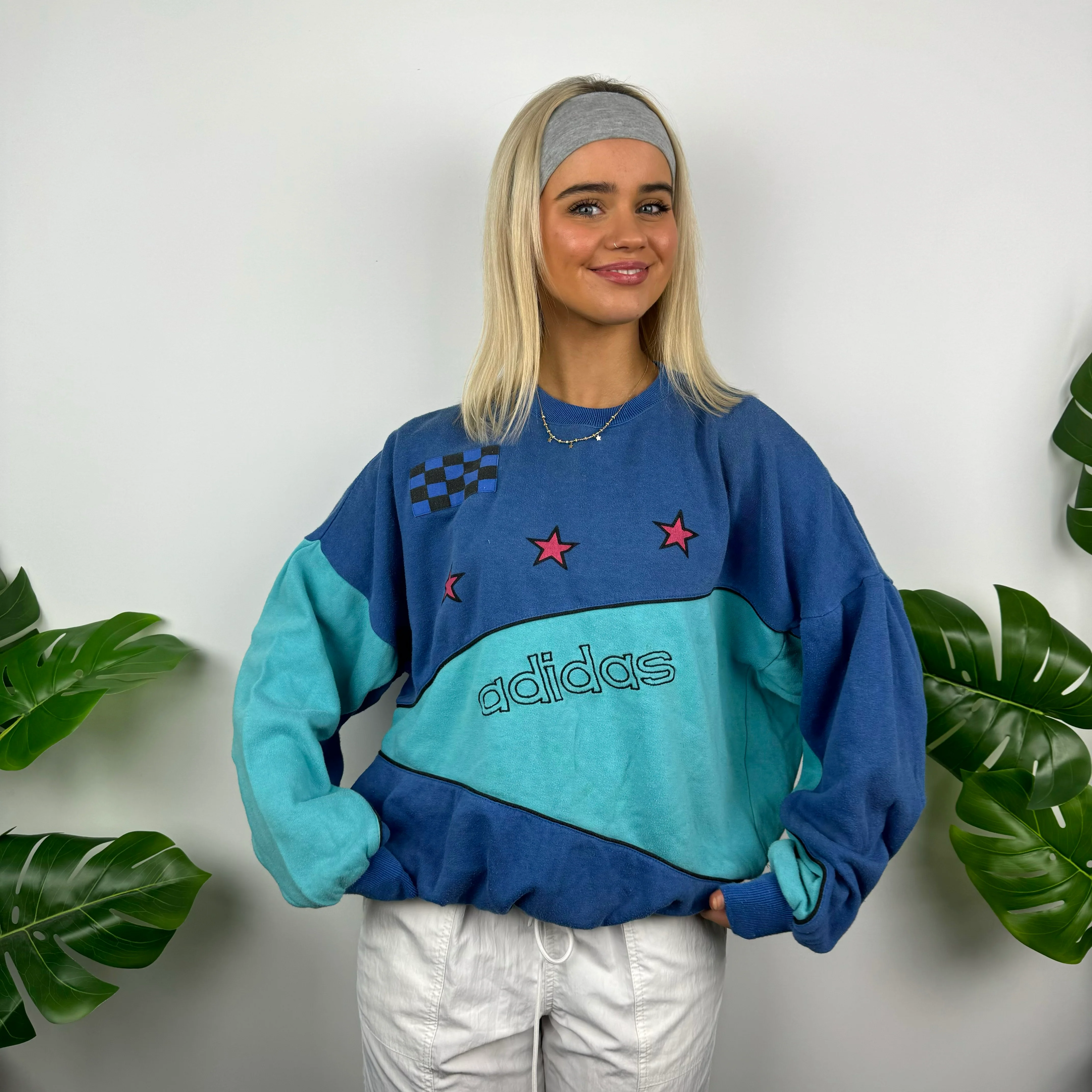 Adidas Blue Embroidered Spell Out Sweatshirt (M) - Image 5