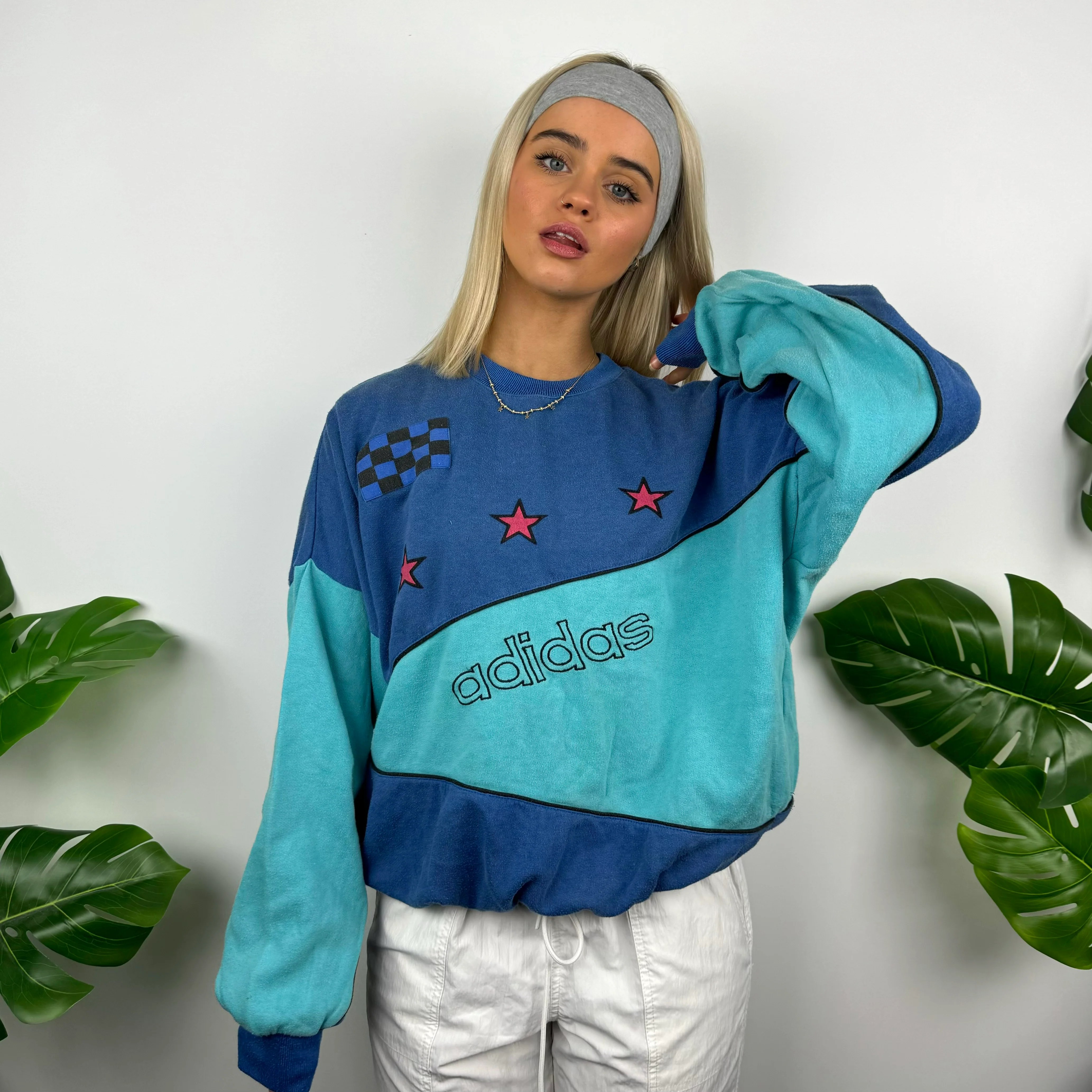 Adidas Blue Embroidered Spell Out Sweatshirt (M) - Image 6