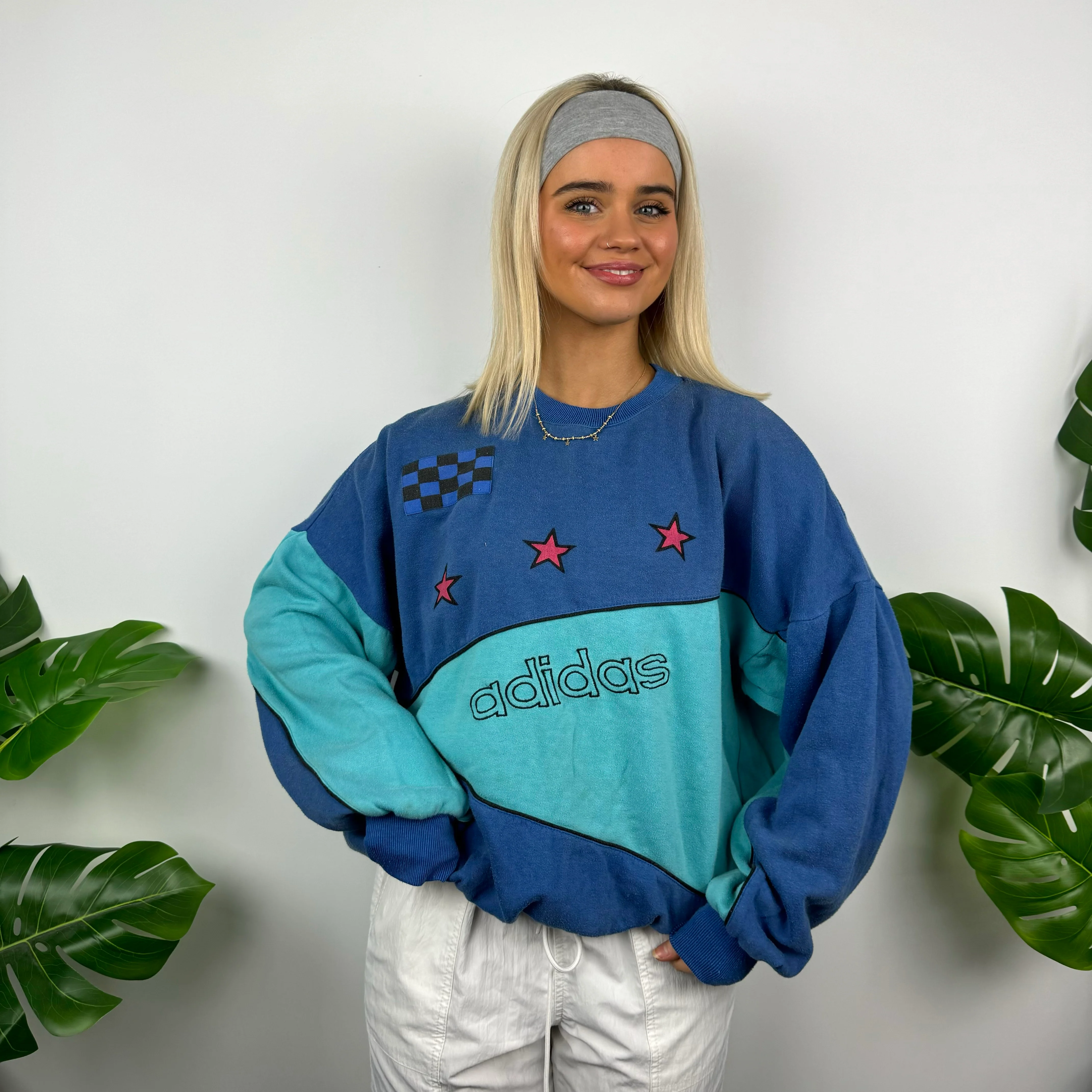 Adidas Blue Embroidered Spell Out Sweatshirt (M) - Image 7