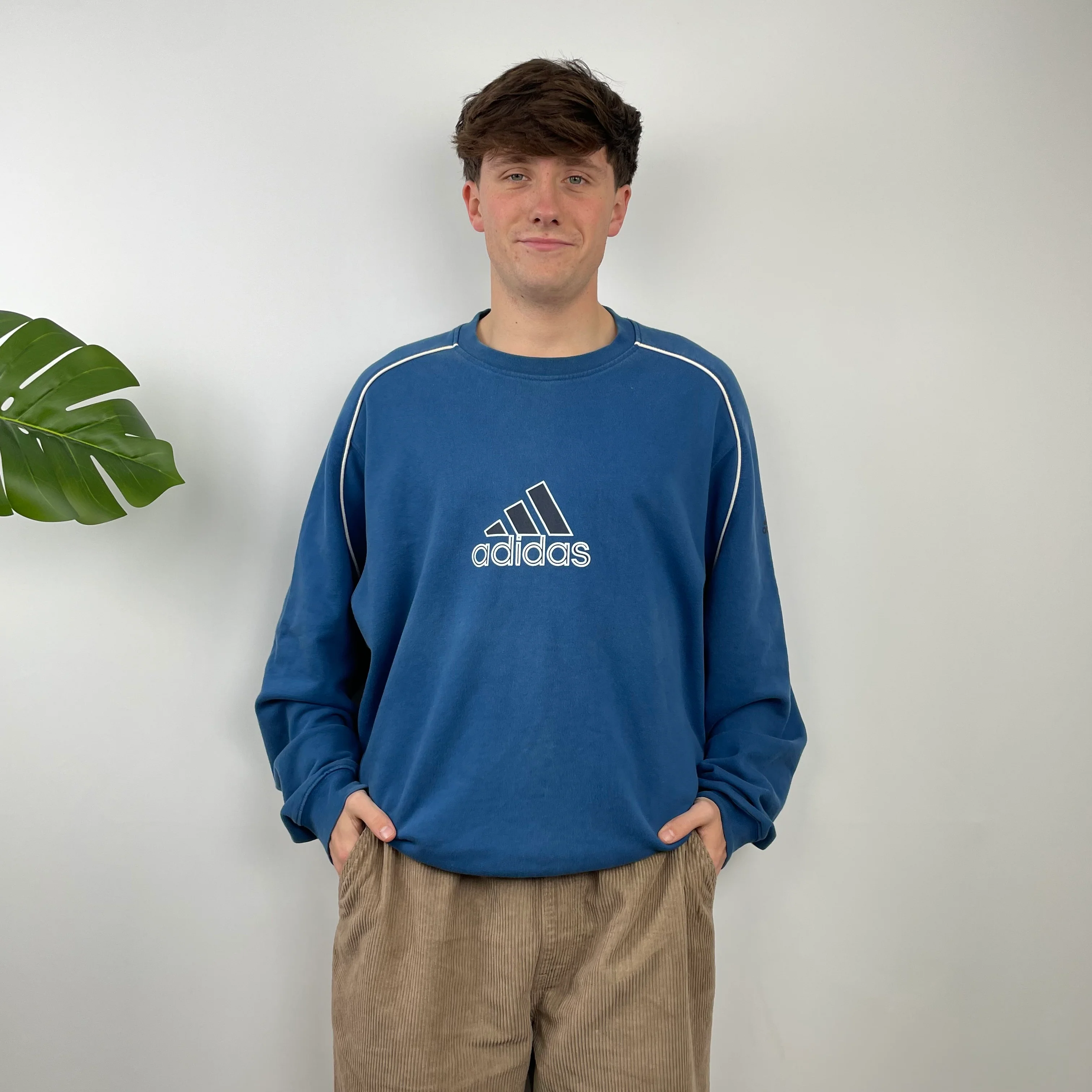 Adidas Blue Embroidered Spell Out Sweatshirt (XL) - Image 3