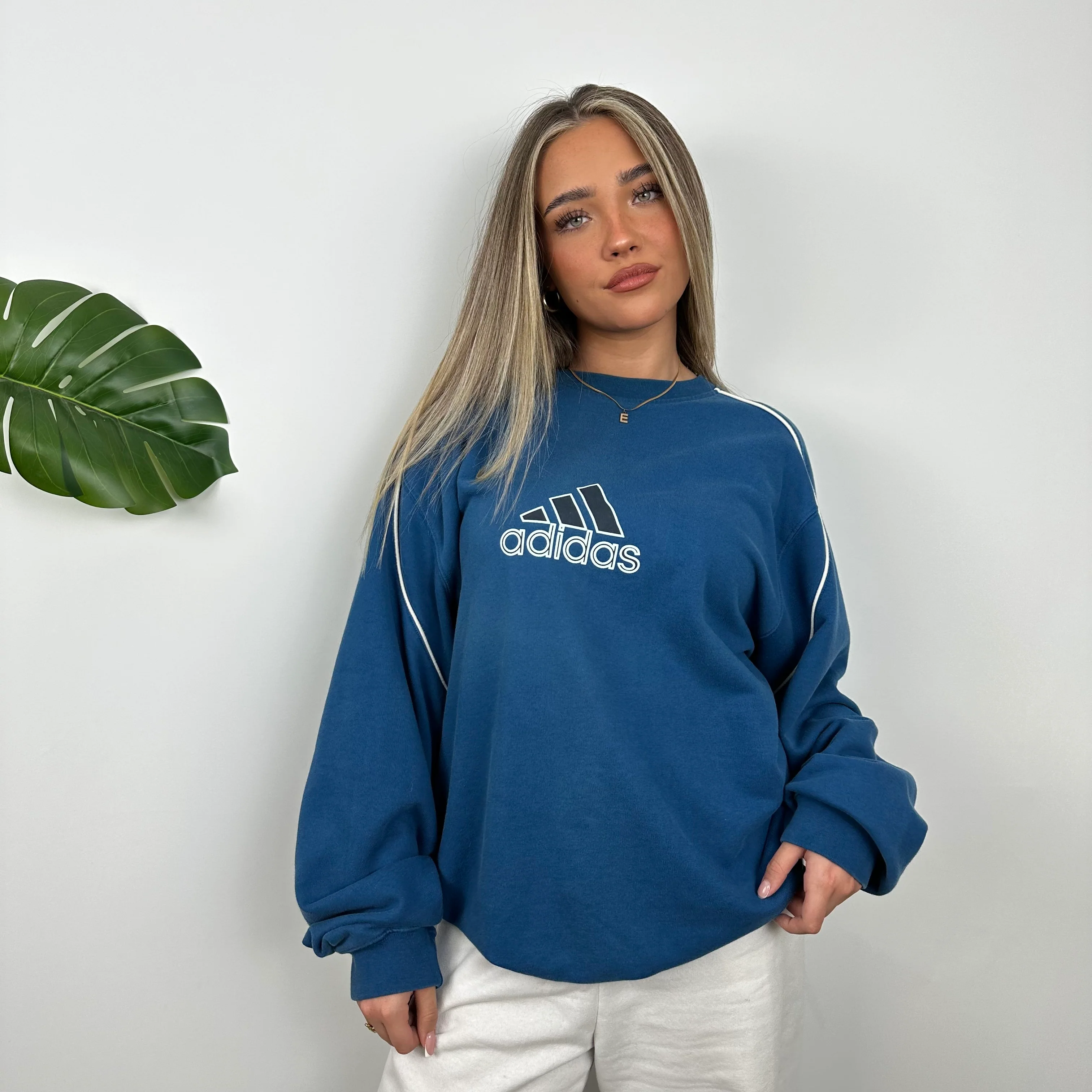 Adidas Blue Embroidered Spell Out Sweatshirt (XL) - Image 4