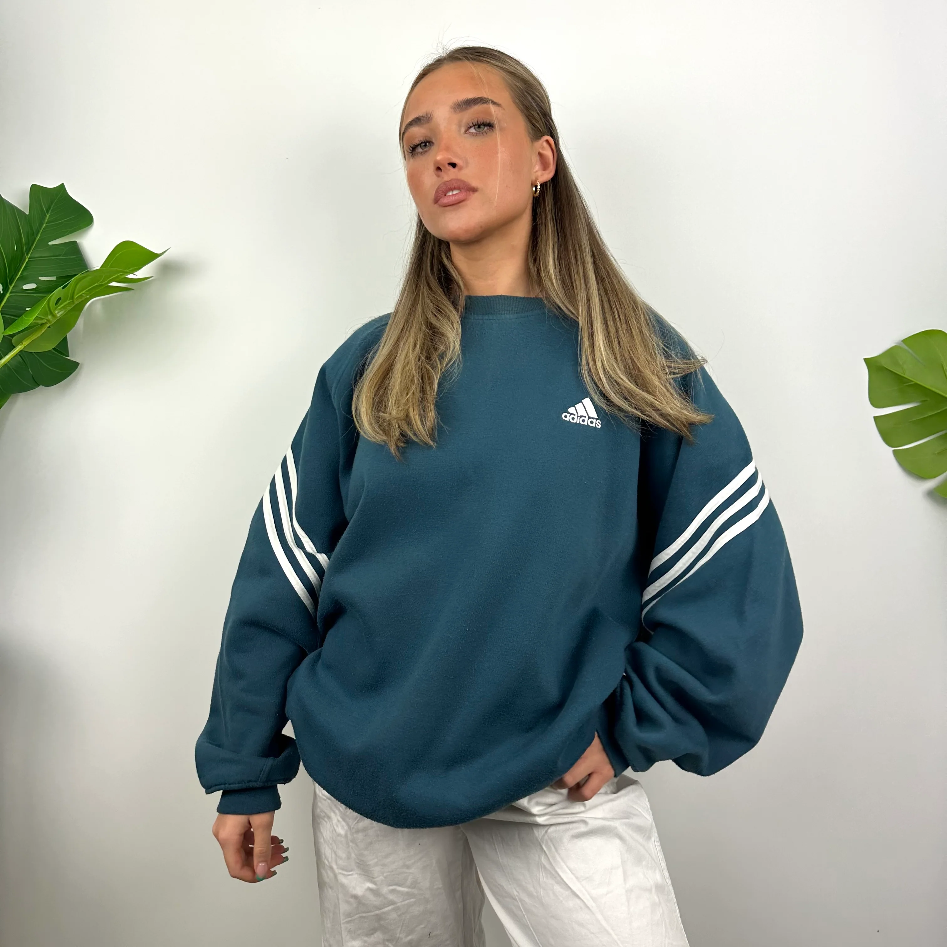 Adidas Blue Embroidered Spell Out Sweatshirt (L) - Image 2