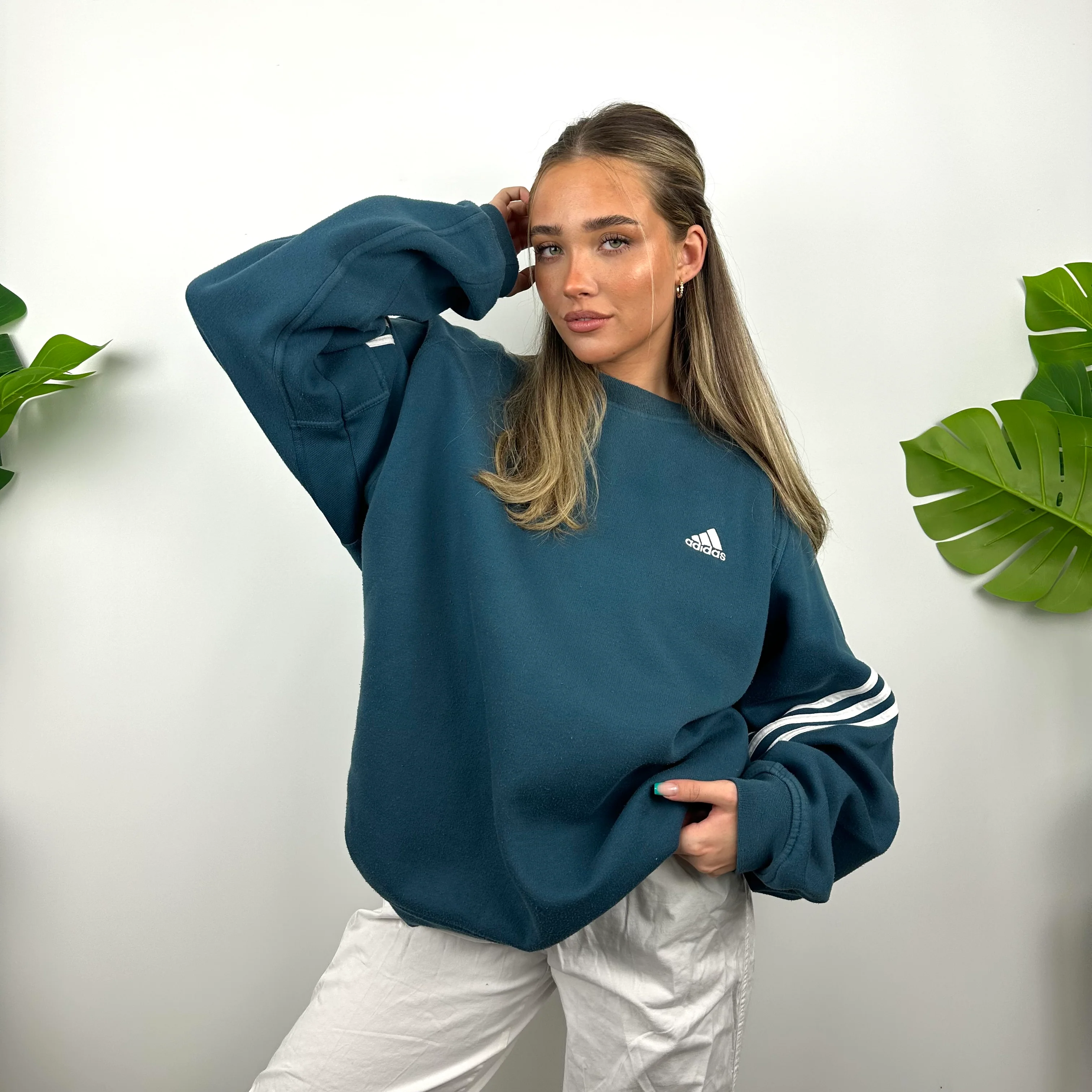 Adidas Blue Embroidered Spell Out Sweatshirt (L) - Image 3