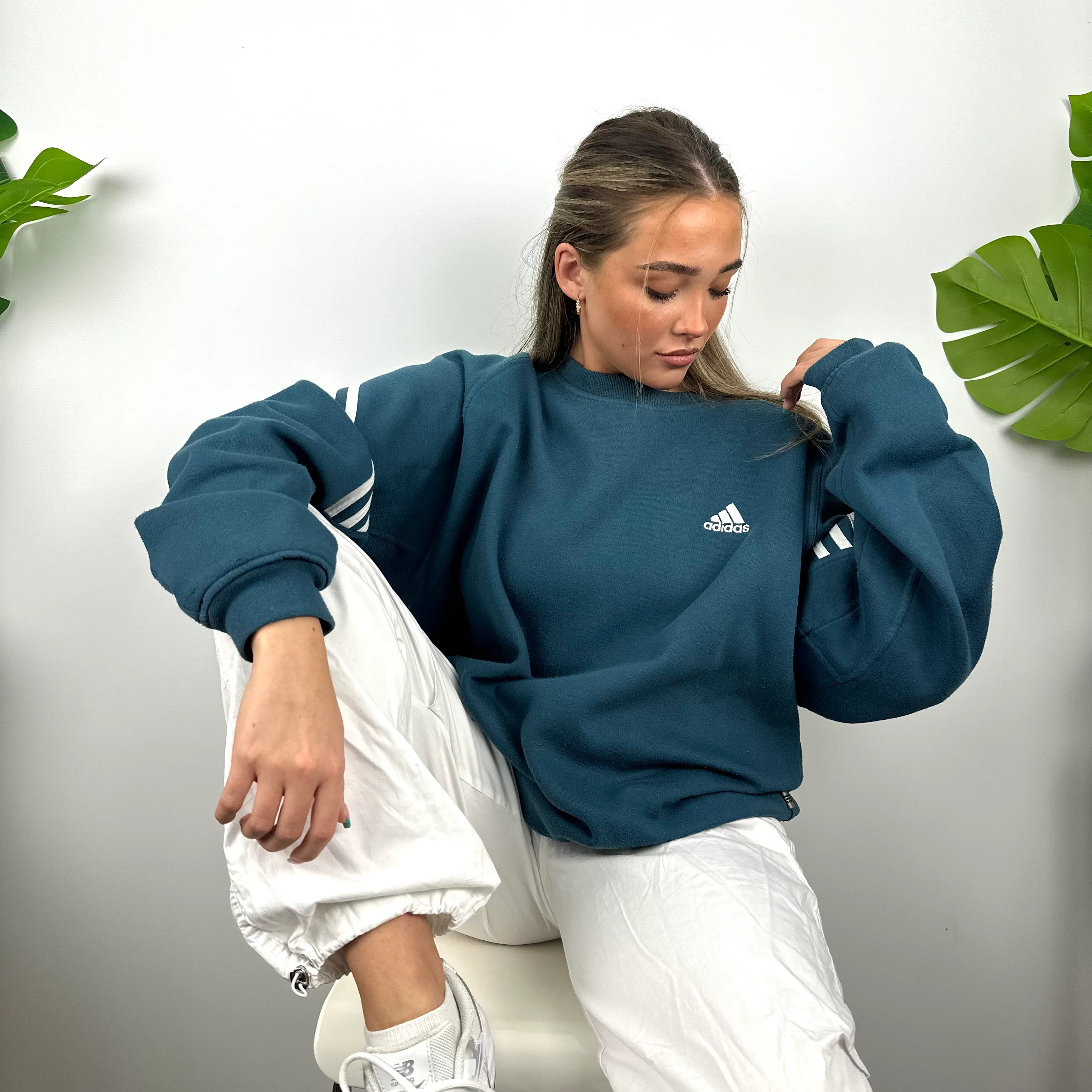 Adidas Blue Embroidered Spell Out Sweatshirt (L) - Image 4