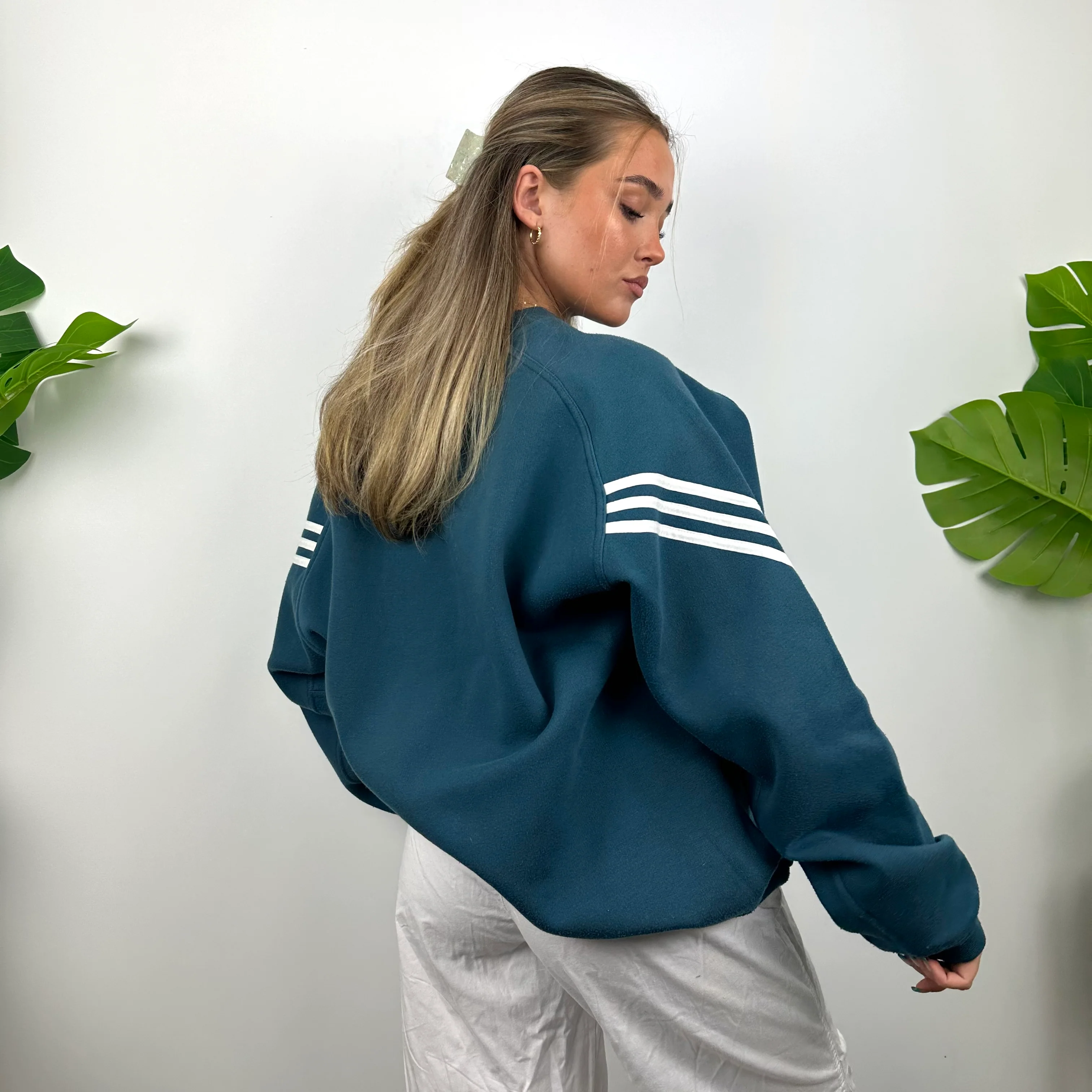 Adidas Blue Embroidered Spell Out Sweatshirt (L) - Image 5