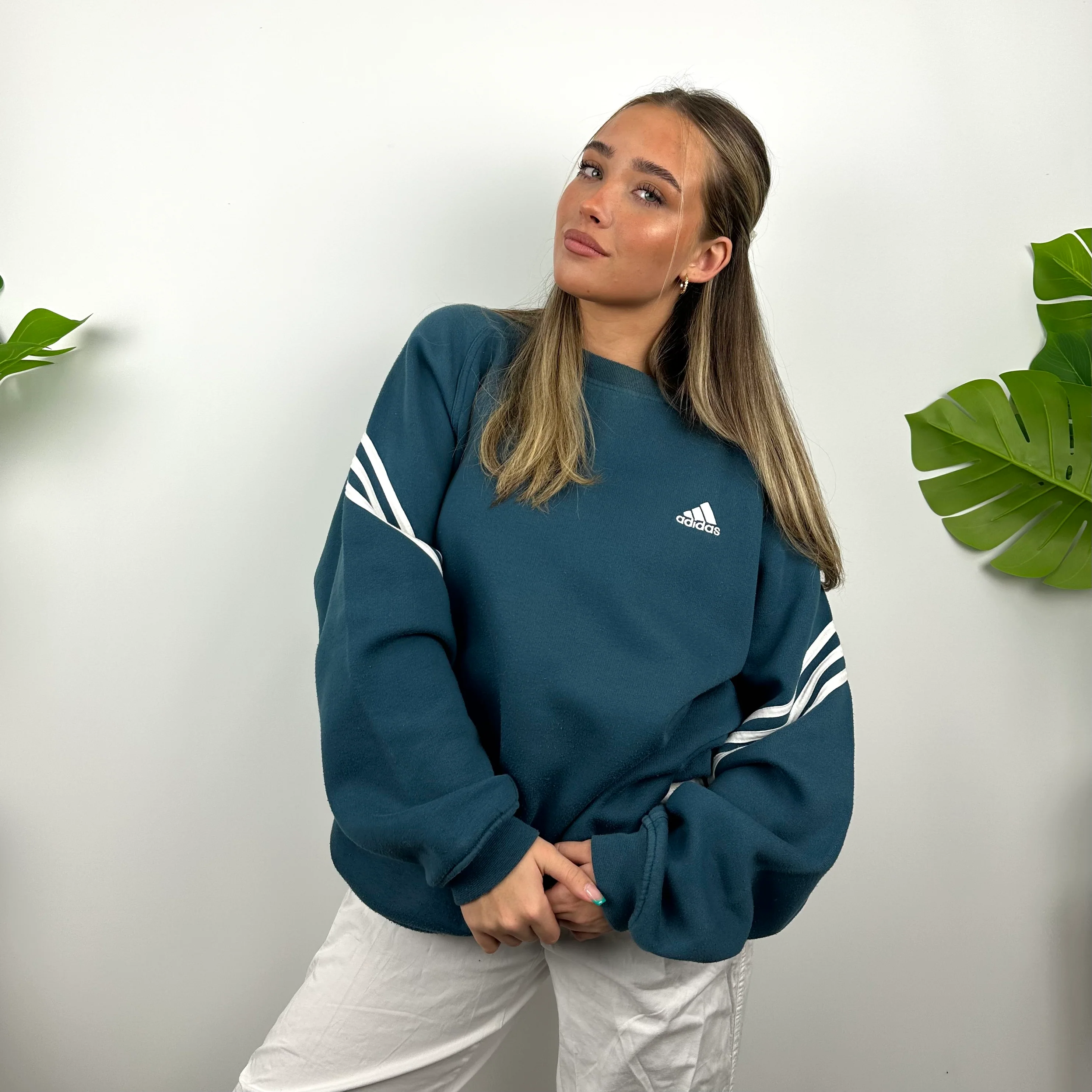 Adidas Blue Embroidered Spell Out Sweatshirt (L) - Image 6