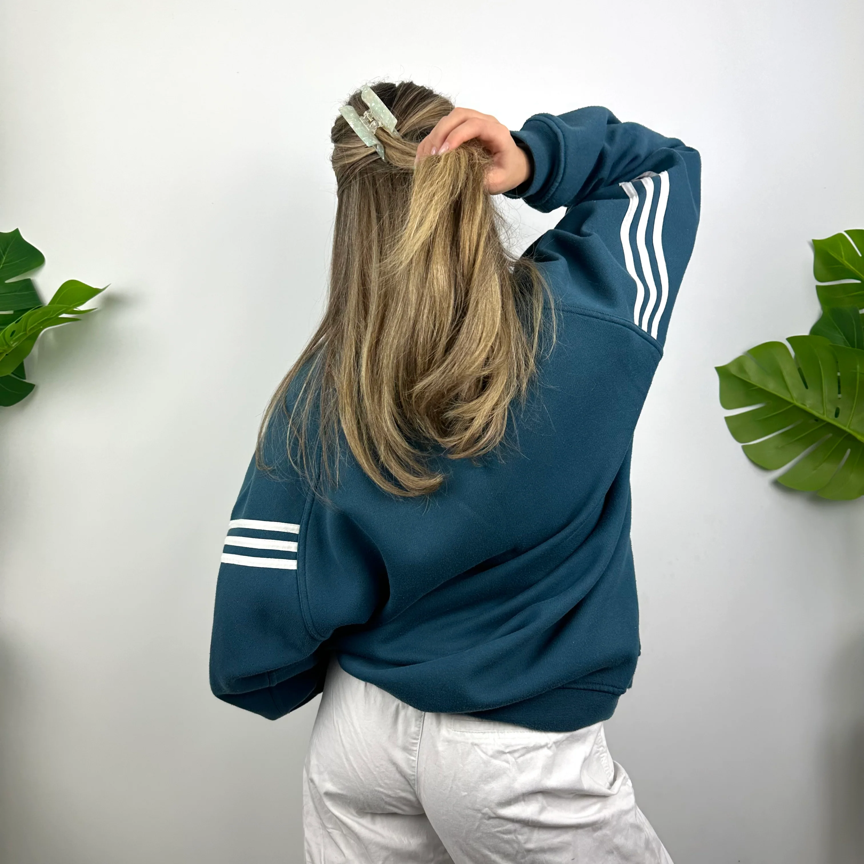Adidas Blue Embroidered Spell Out Sweatshirt (L) - Image 7