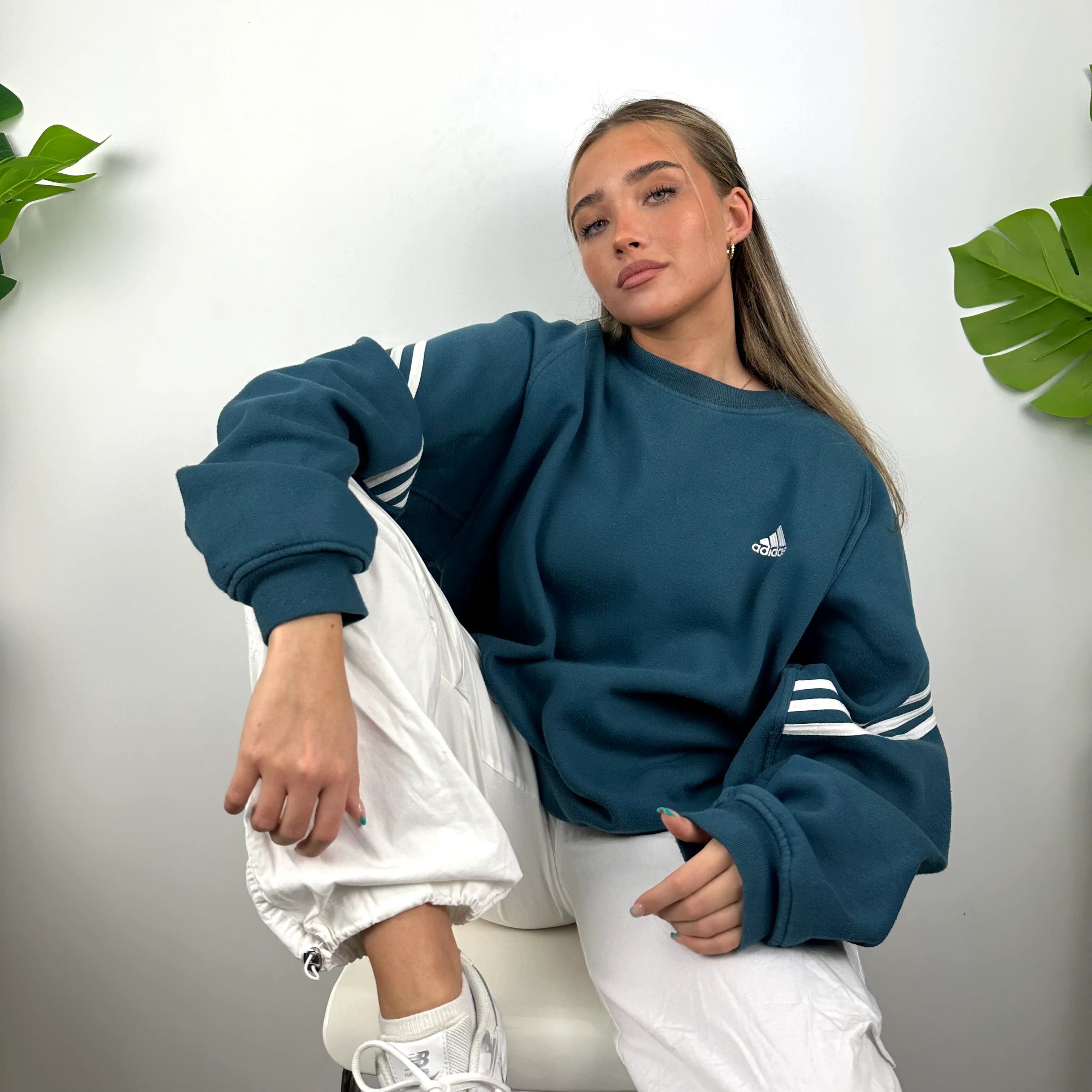 Adidas Blue Embroidered Spell Out Sweatshirt (L) - Image 8