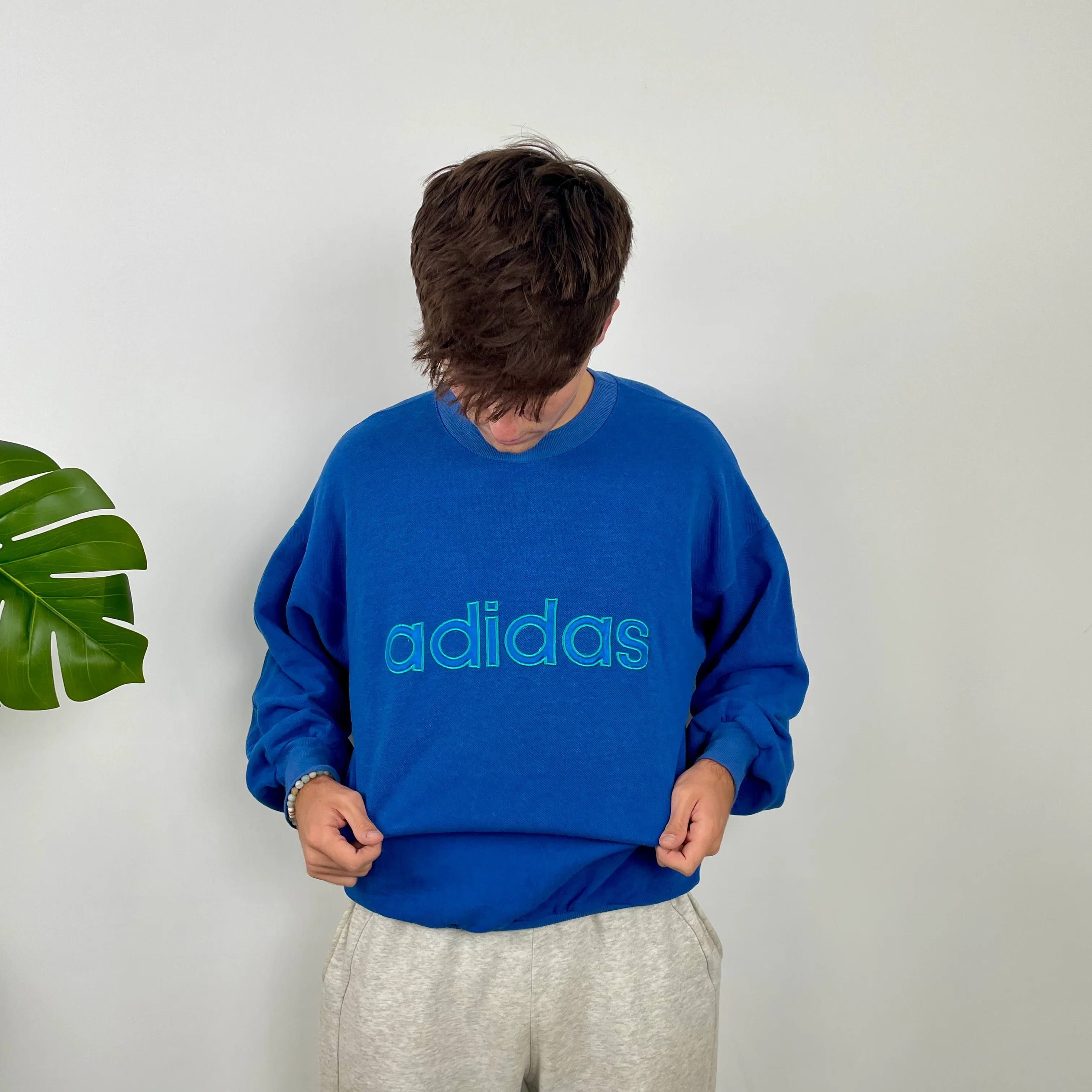 Adidas Blue Embroidered Spell Out Sweatshirt (M) - Image 2