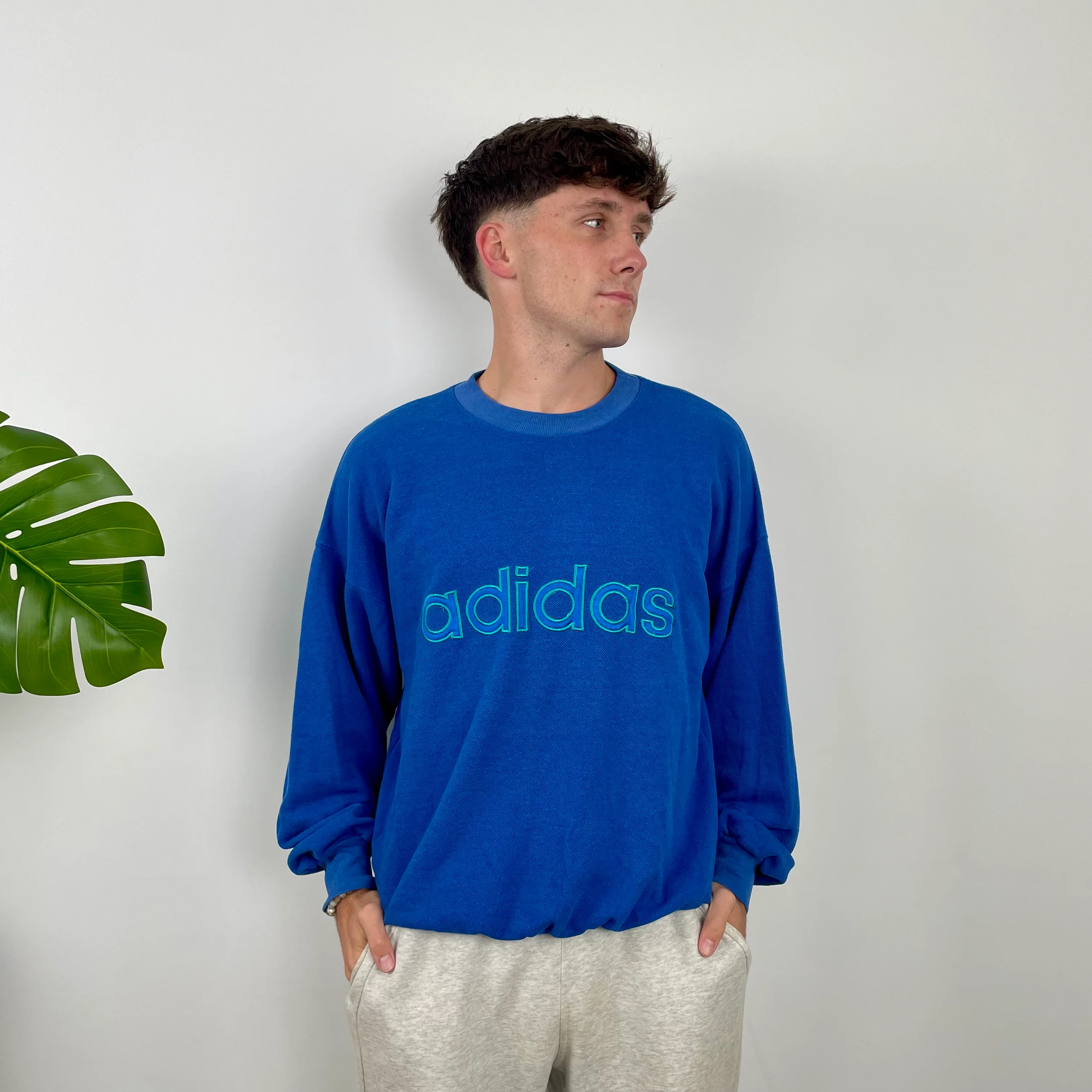 Adidas Blue Embroidered Spell Out Sweatshirt (M) - Image 4