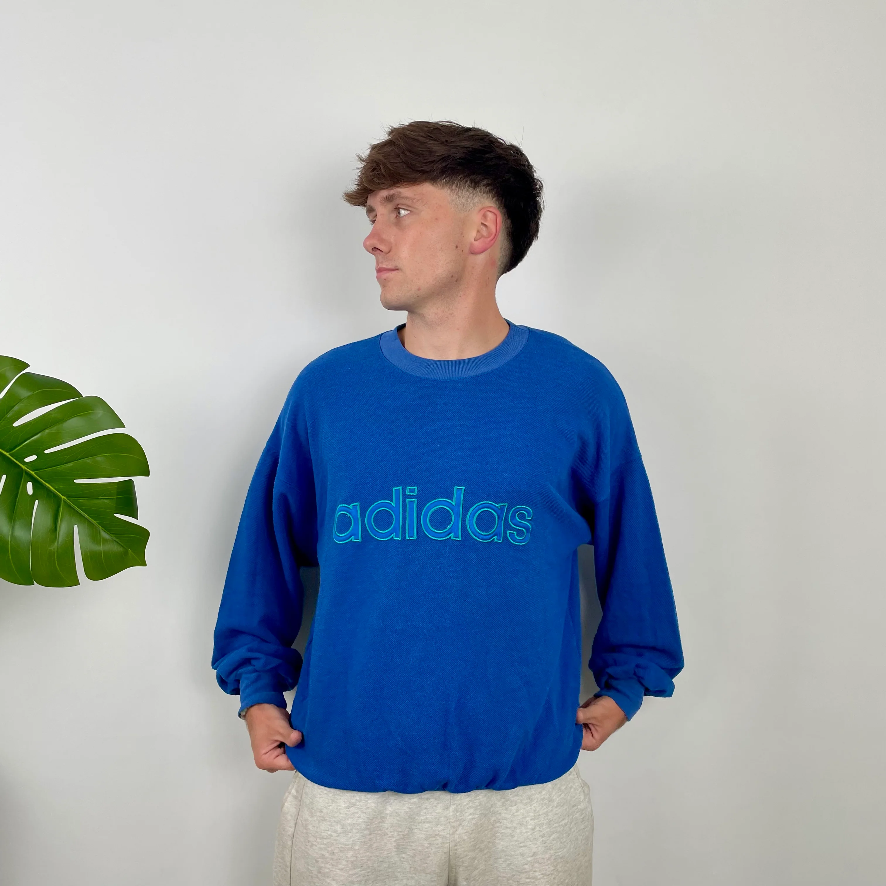 Adidas Blue Embroidered Spell Out Sweatshirt (M) - Image 5
