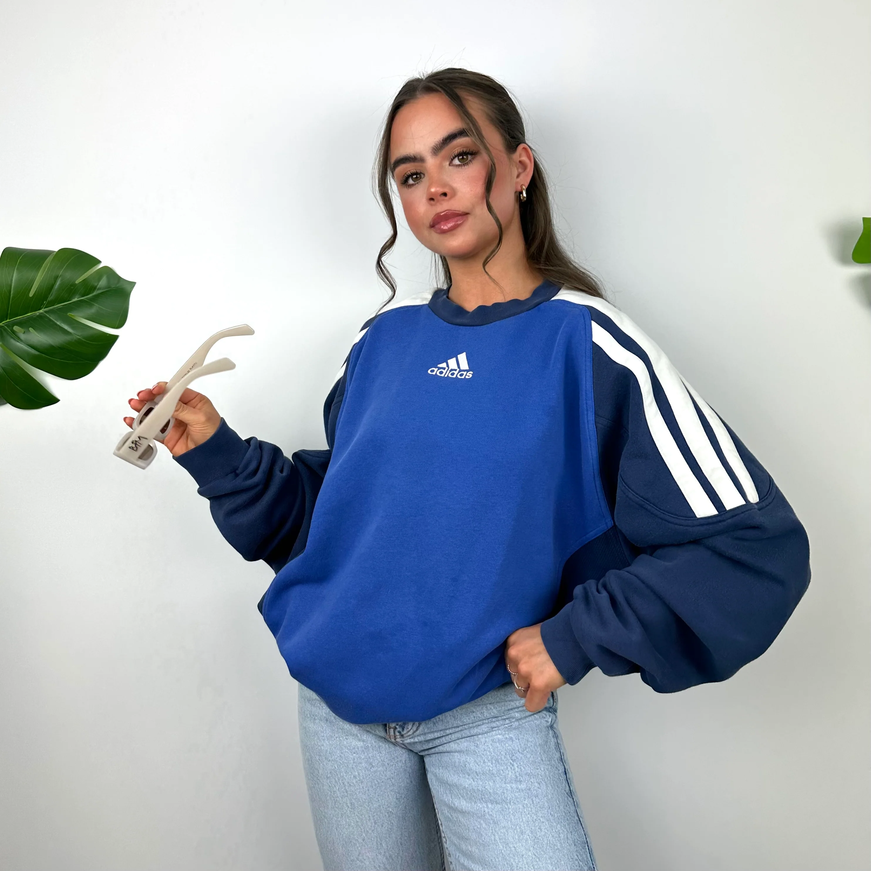 Adidas Blue Embroidered Spell Out Sweatshirt (XL) - Image 2