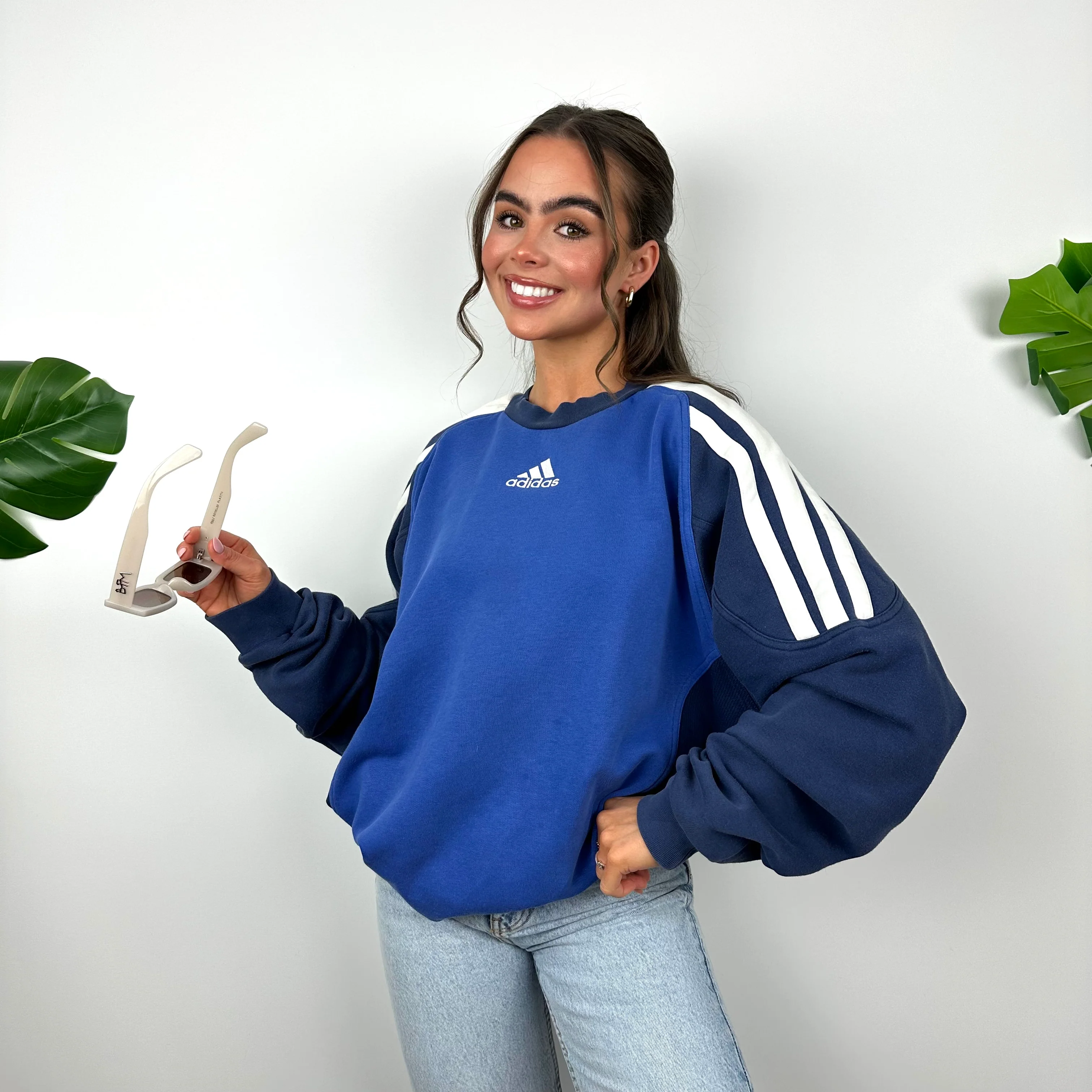 Adidas Blue Embroidered Spell Out Sweatshirt (XL) - Image 6