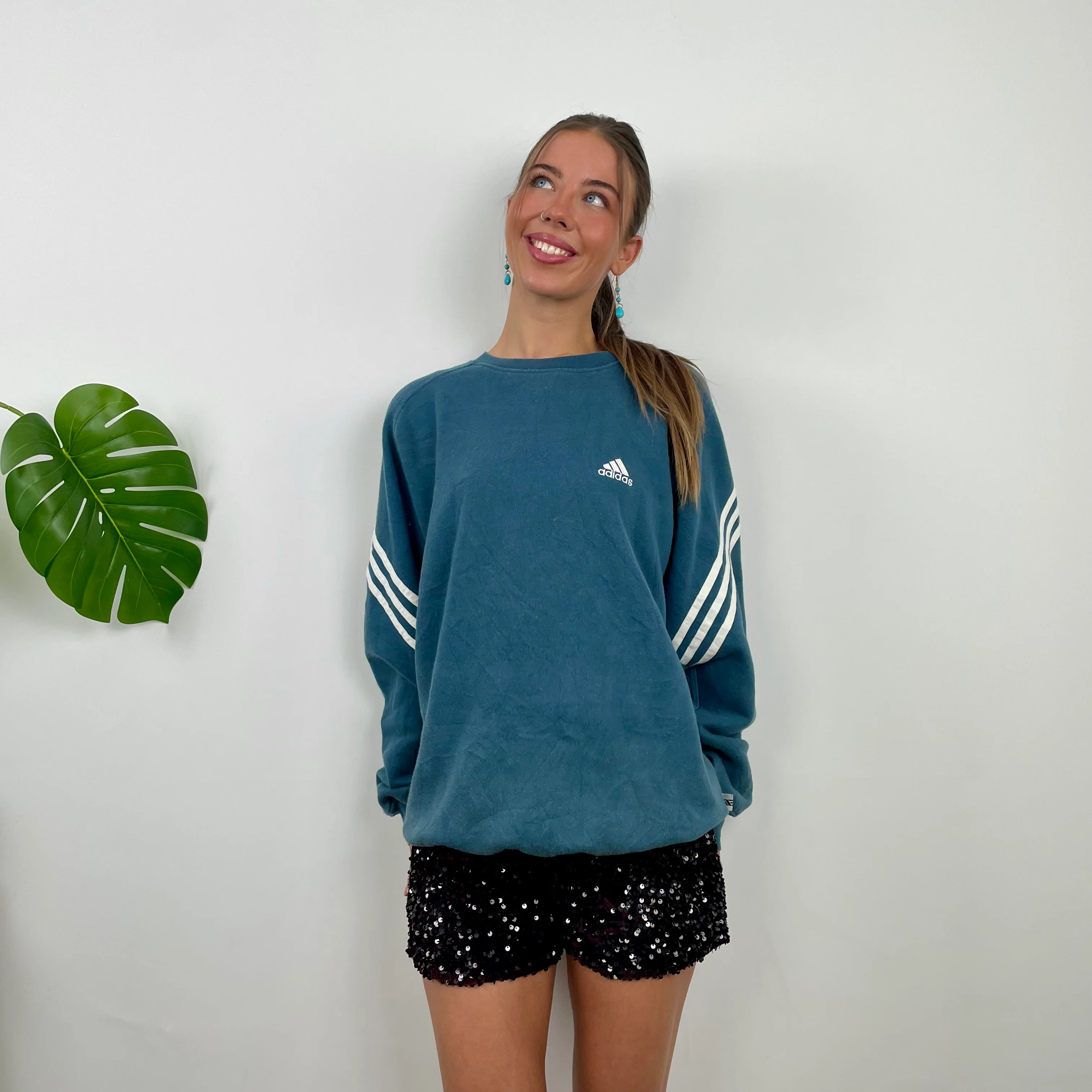 Adidas Blue Embroidered Spell Out Sweatshirt (XL) - Image 2