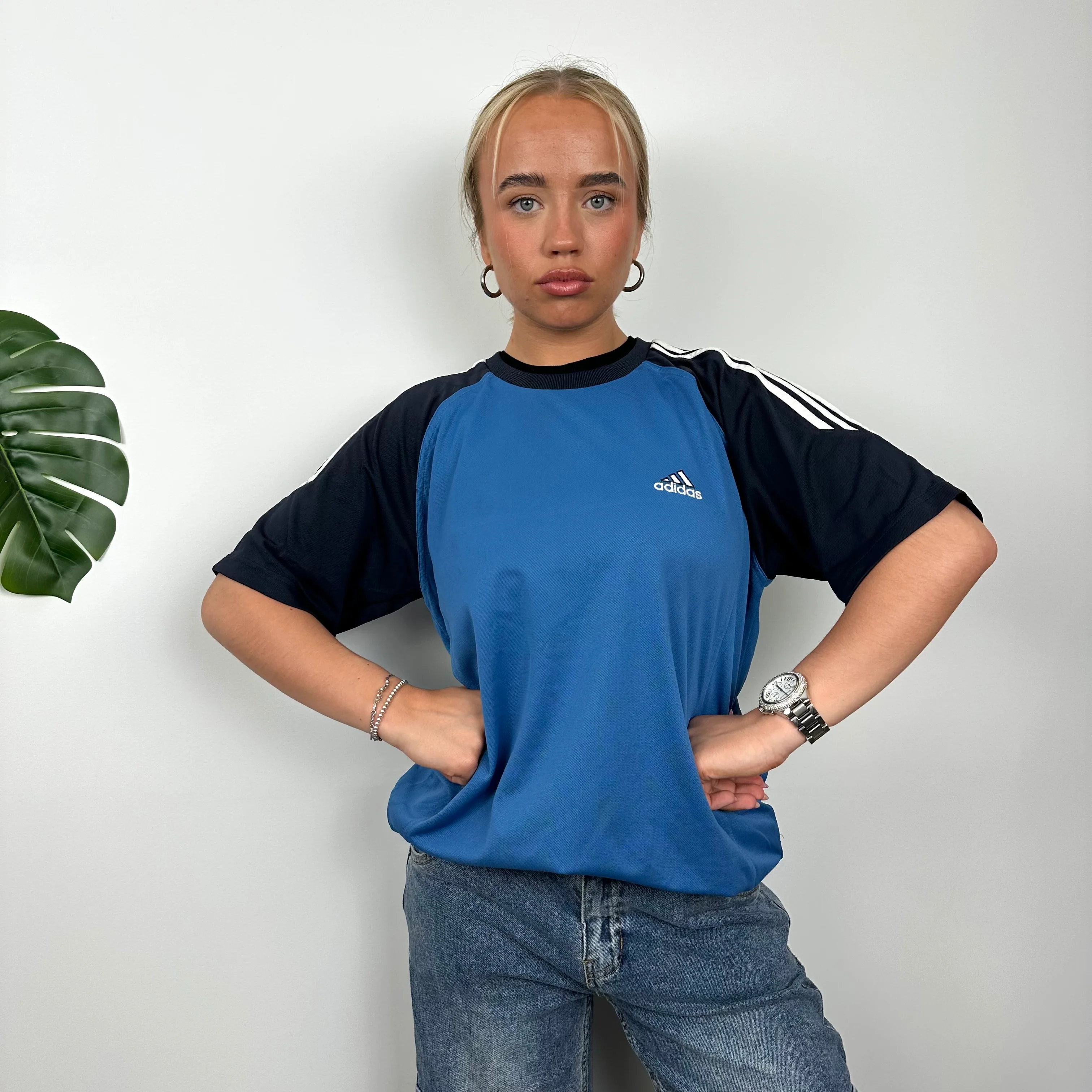 Adidas Blue Embroidered Spell Out T Shirt (L)