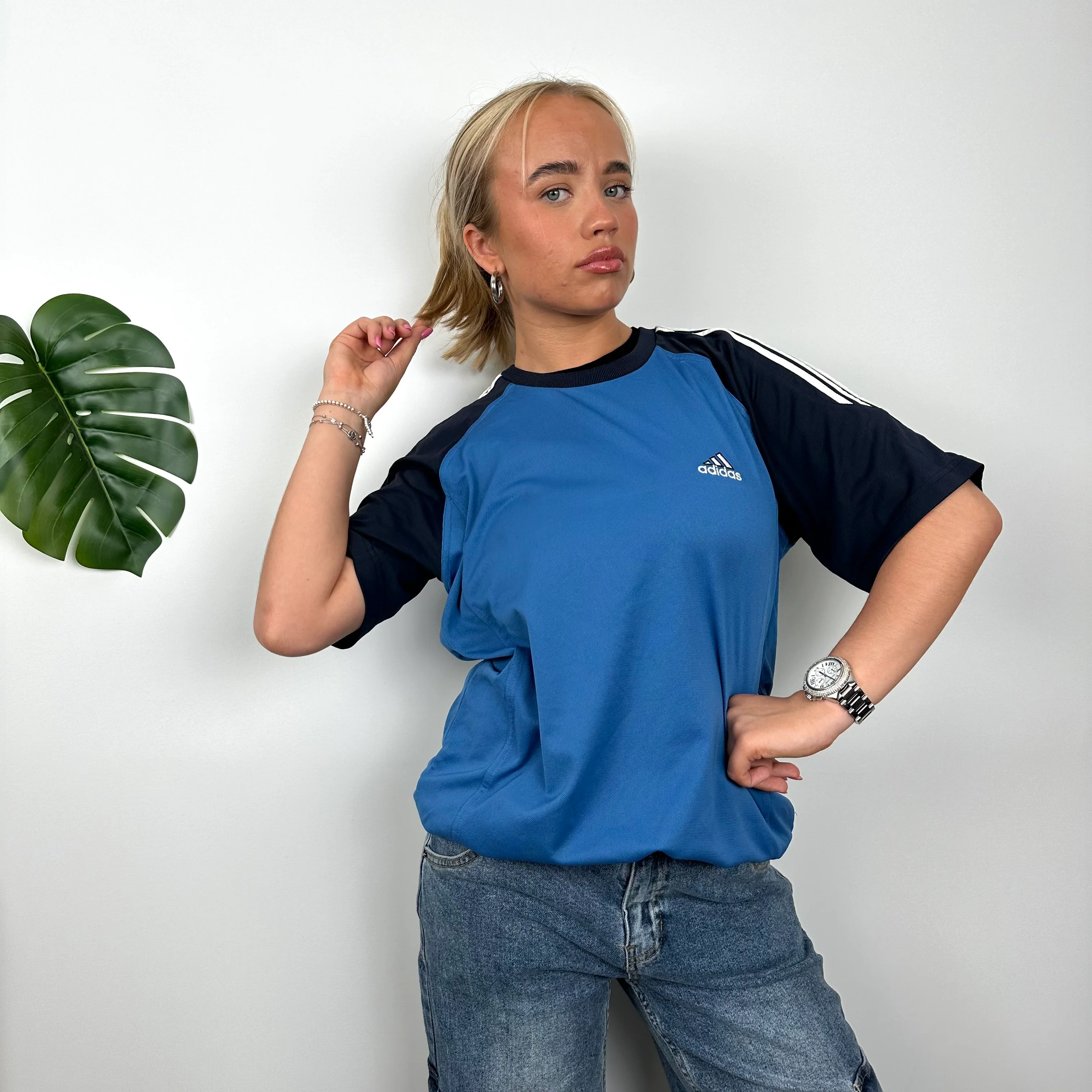 Adidas Blue Embroidered Spell Out T Shirt (L) - Image 3