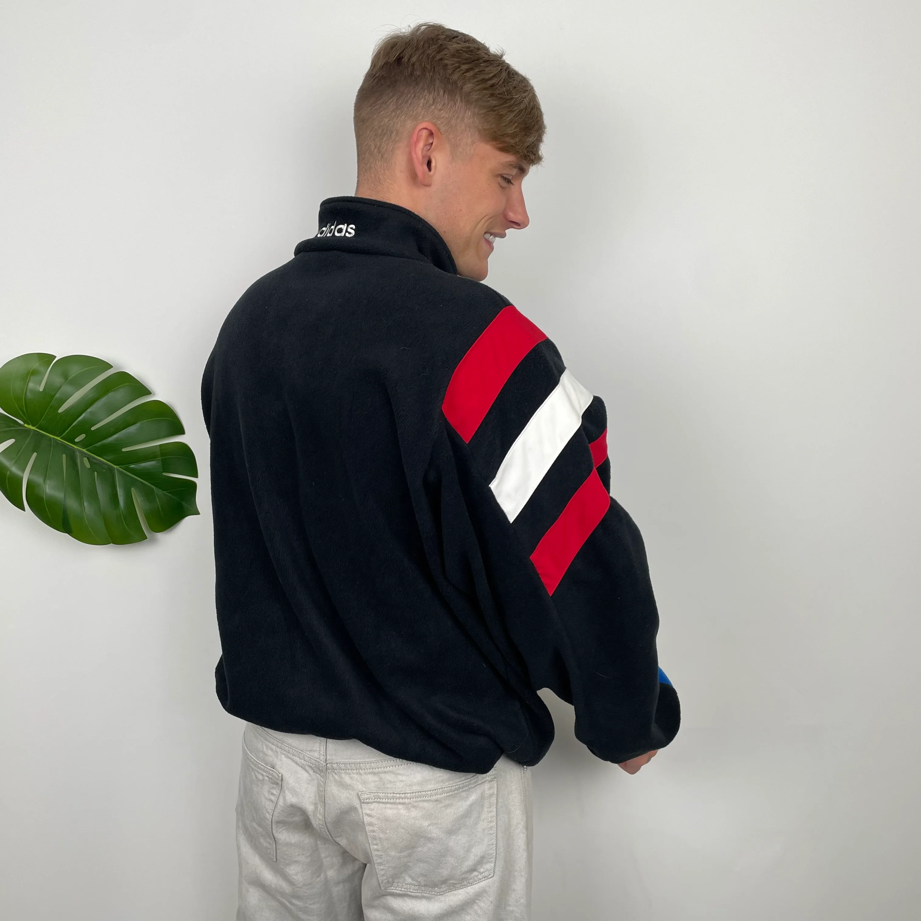 Adidas Blue RARE Colour Block Embroidered Spell Out Teddy Bear Fleece Quarter Zip Sweatshirt (XL) - Image 7