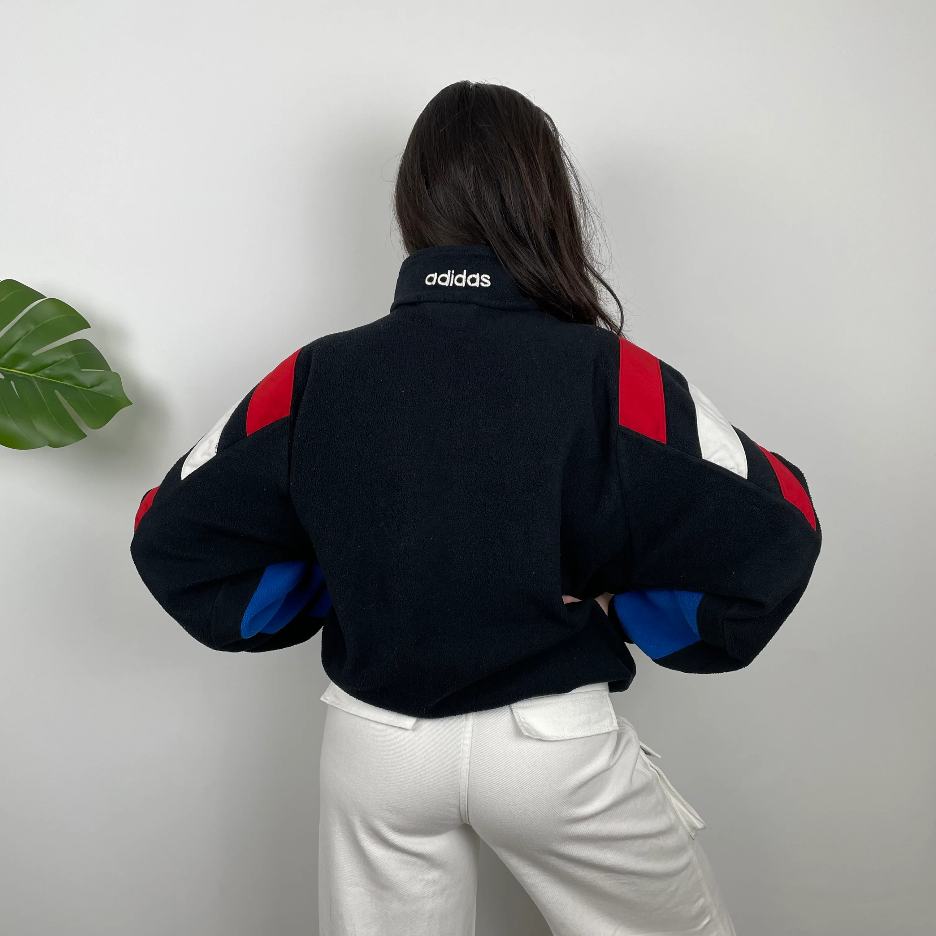 Adidas Blue RARE Colour Block Embroidered Spell Out Teddy Bear Fleece Quarter Zip Sweatshirt (L) - Image 6