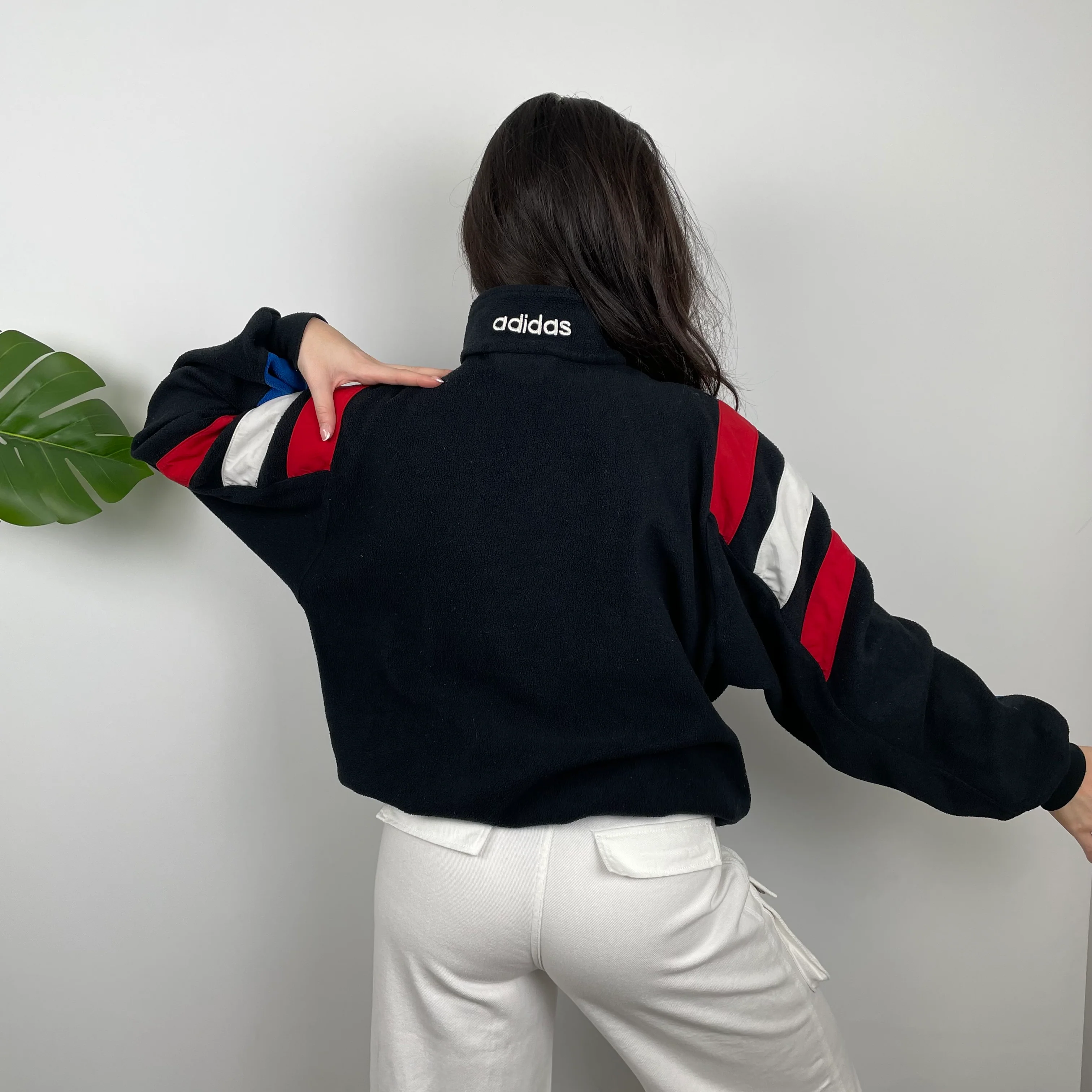 Adidas Blue RARE Colour Block Embroidered Spell Out Teddy Bear Fleece Quarter Zip Sweatshirt (L) - Image 8