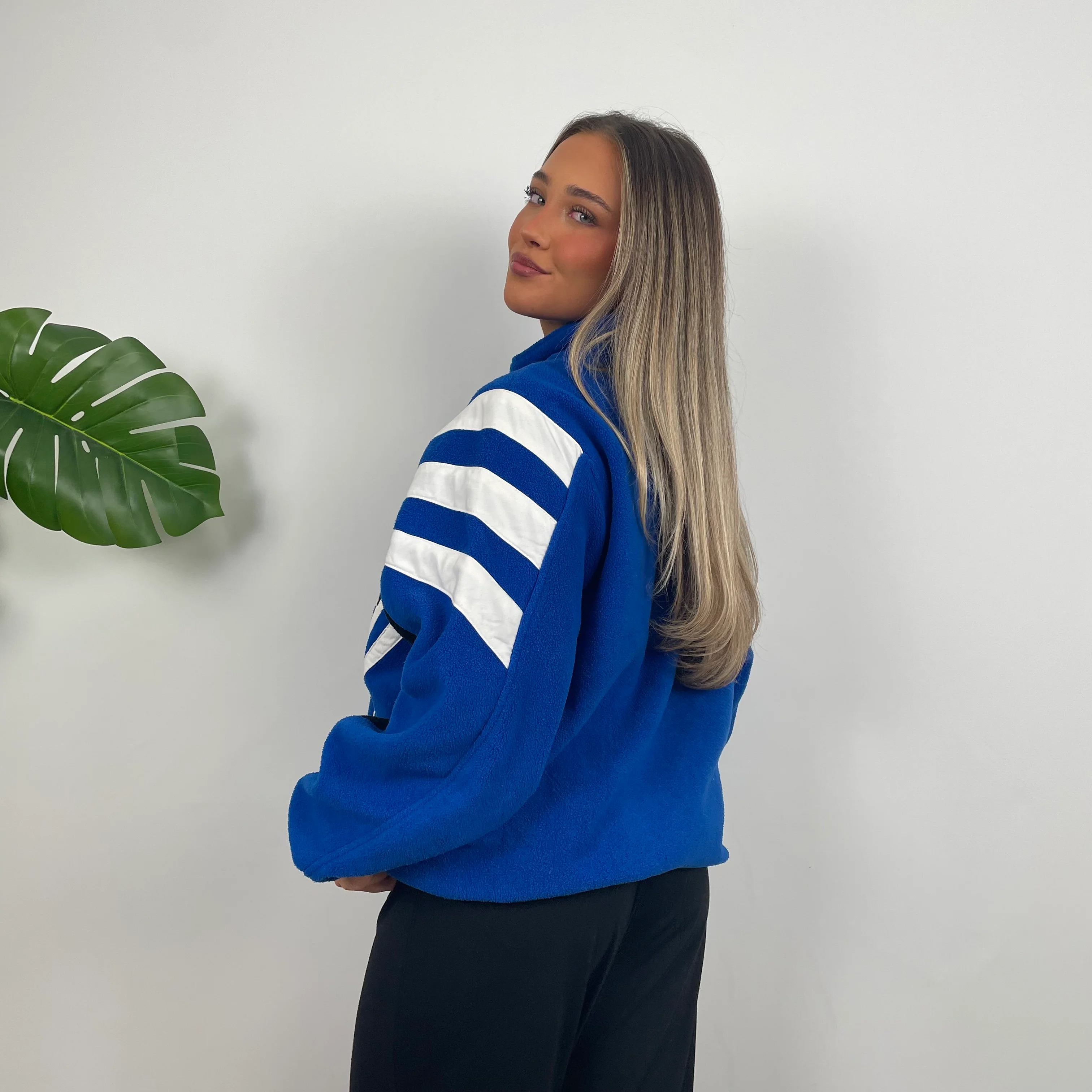 Adidas Blue RARE Colour Block Embroidered Spell Out Teddy Bear Fleece Quarter Zip Sweatshirt (L) - Image 4
