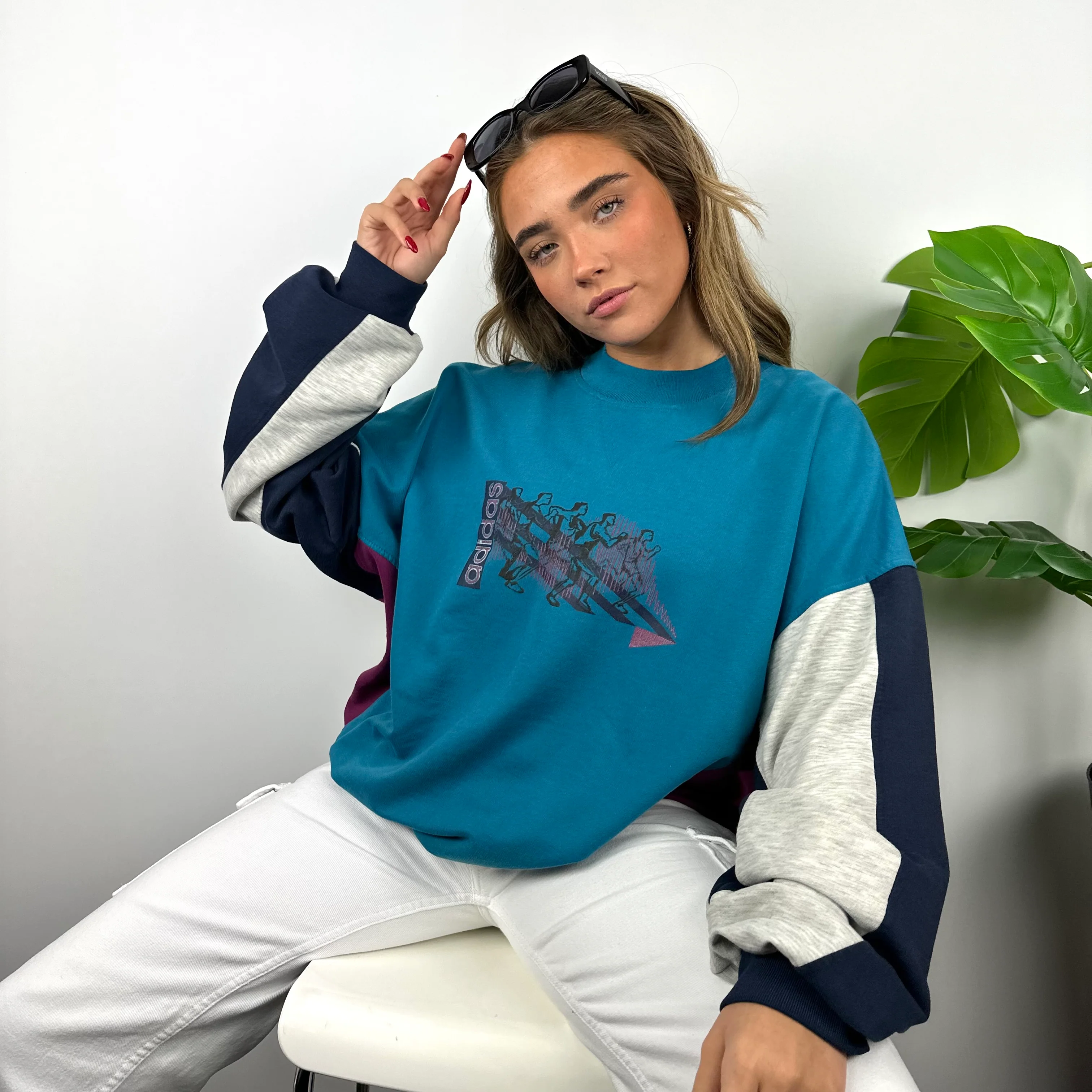 Adidas Blue Spell Out Sweatshirt (XL) - Image 5