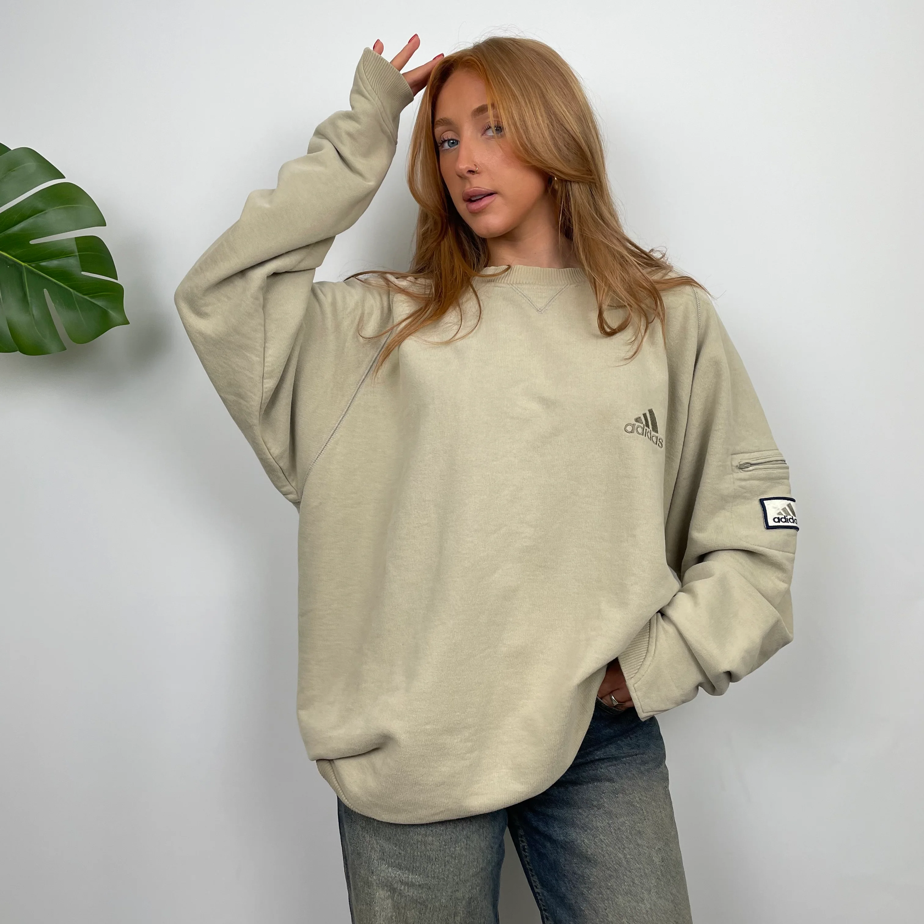 Adidas Brown Embroidered Spell Out Sweatshirt (XL) - Image 2