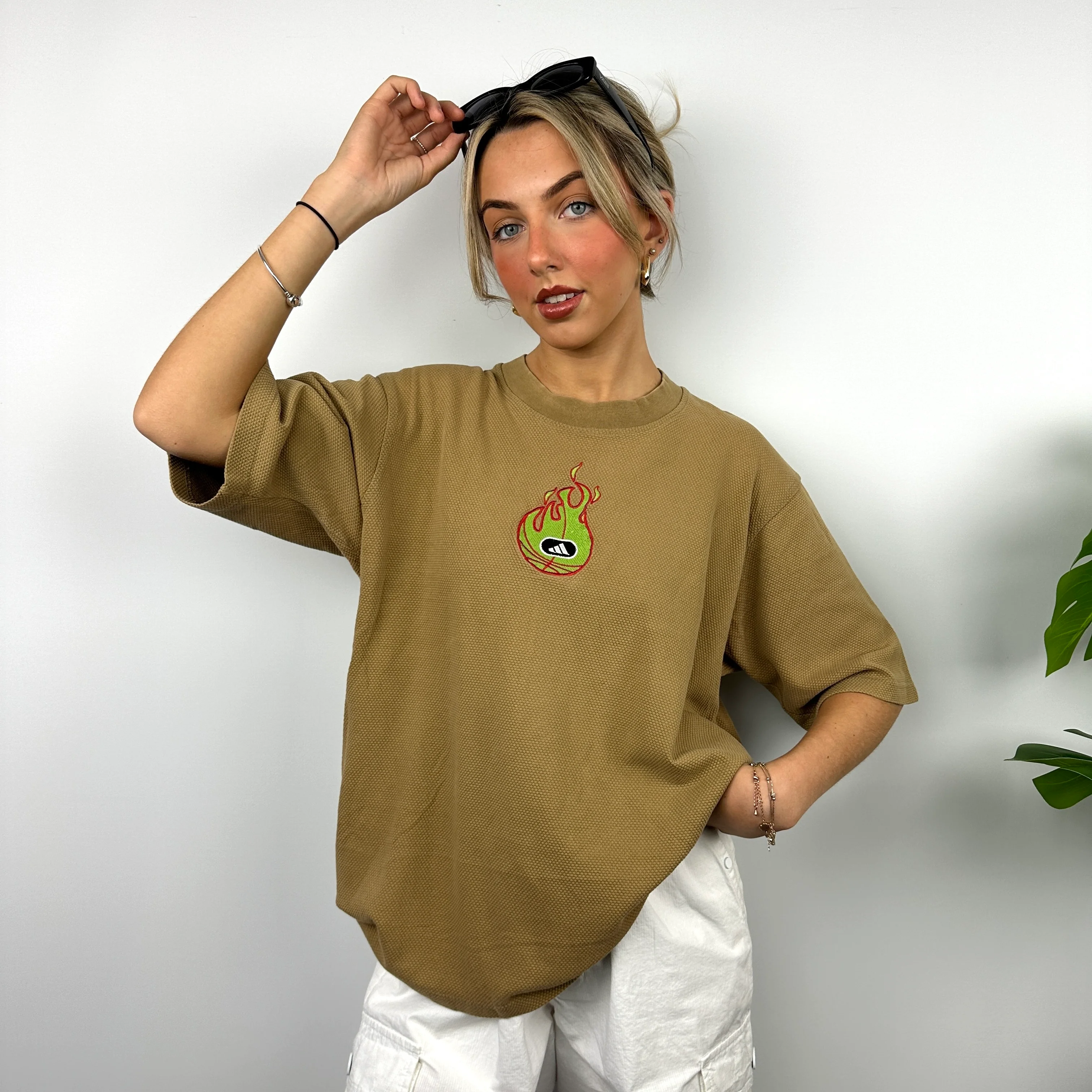Adidas Brown Embroidered Spell Out T Shirt (L) - Image 2