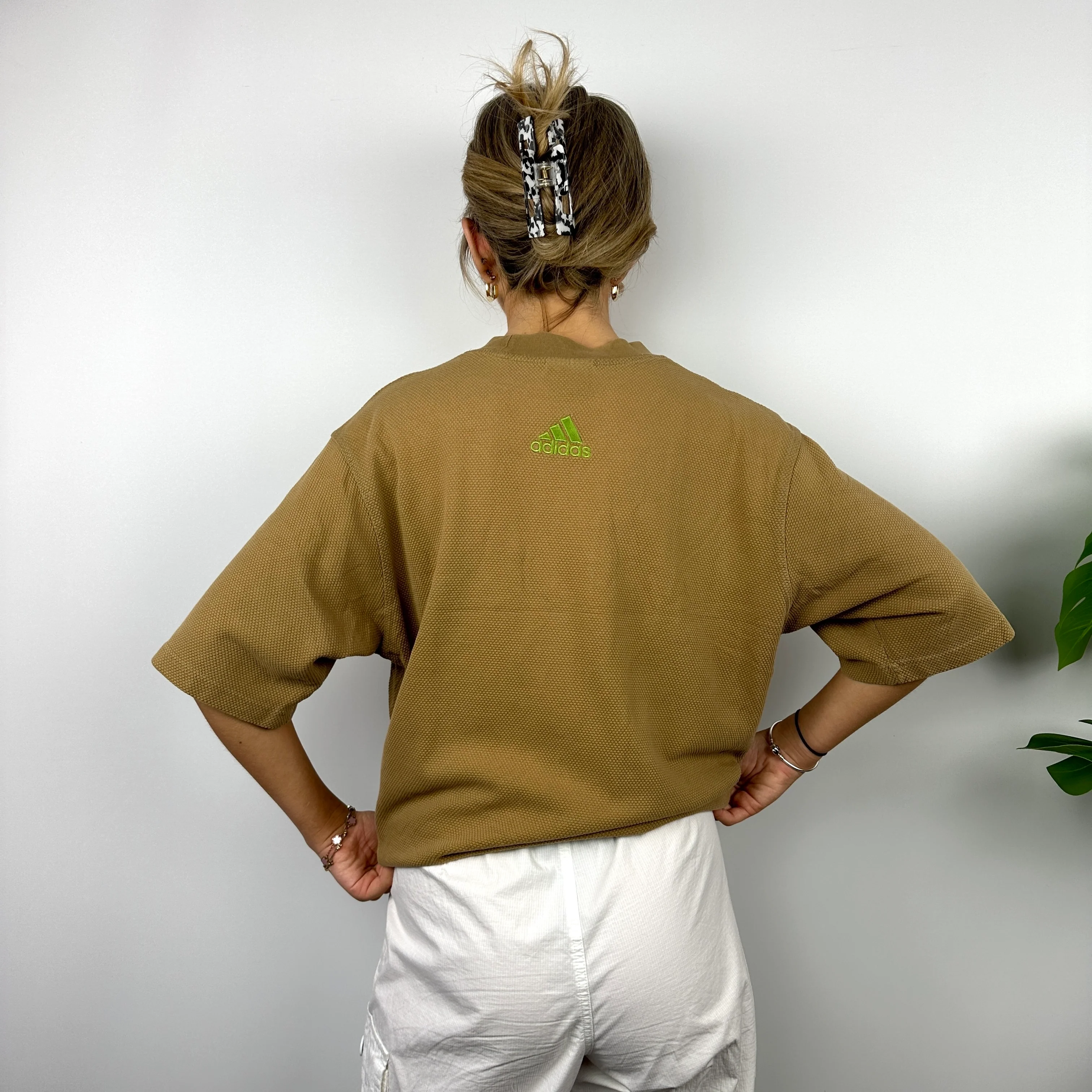 Adidas Brown Embroidered Spell Out T Shirt (L) - Image 3