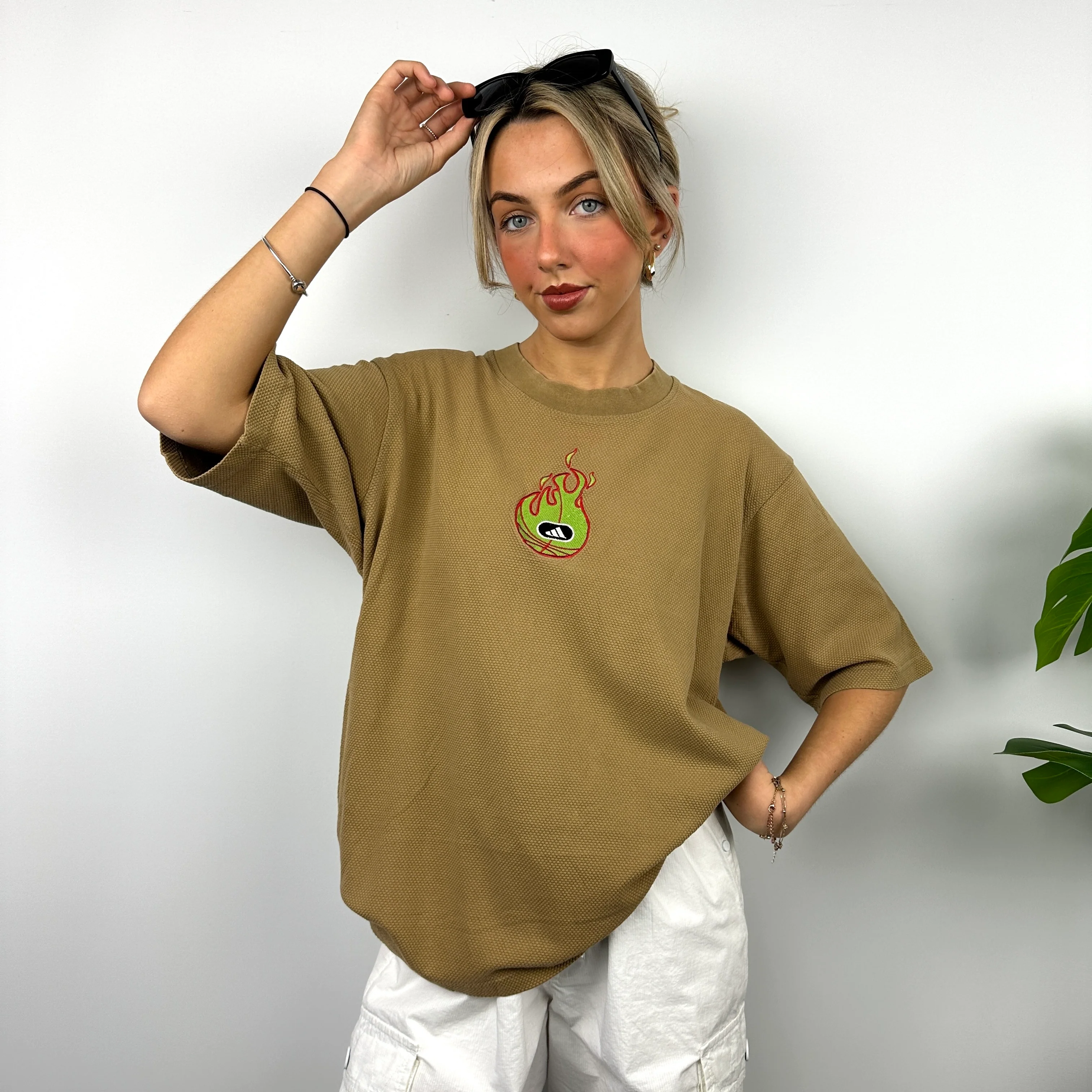 Adidas Brown Embroidered Spell Out T Shirt (L) - Image 5