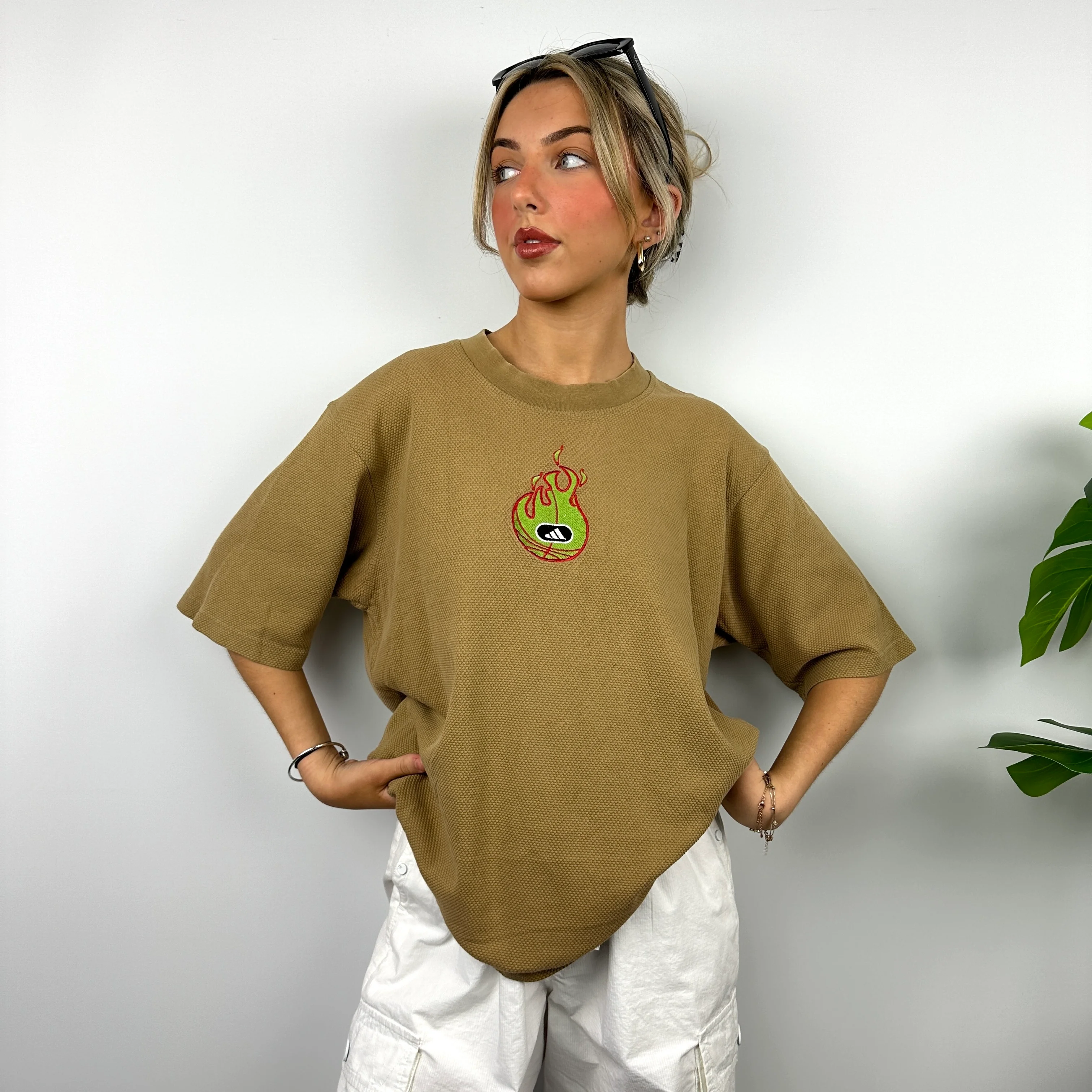 Adidas Brown Embroidered Spell Out T Shirt (L) - Image 6