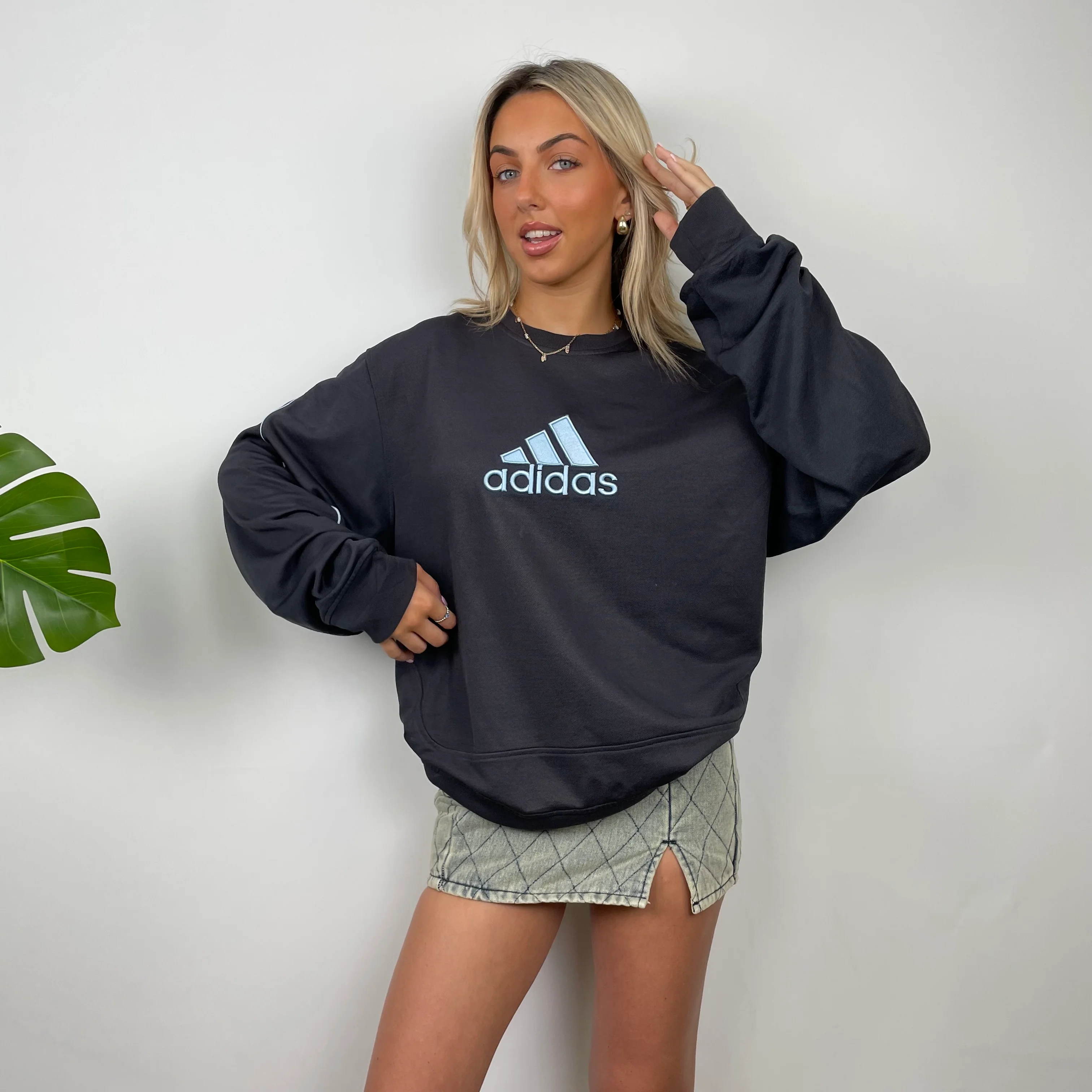 Adidas Charcoal Grey Embroidered Spell Out Sweatshirt (L) - Image 2