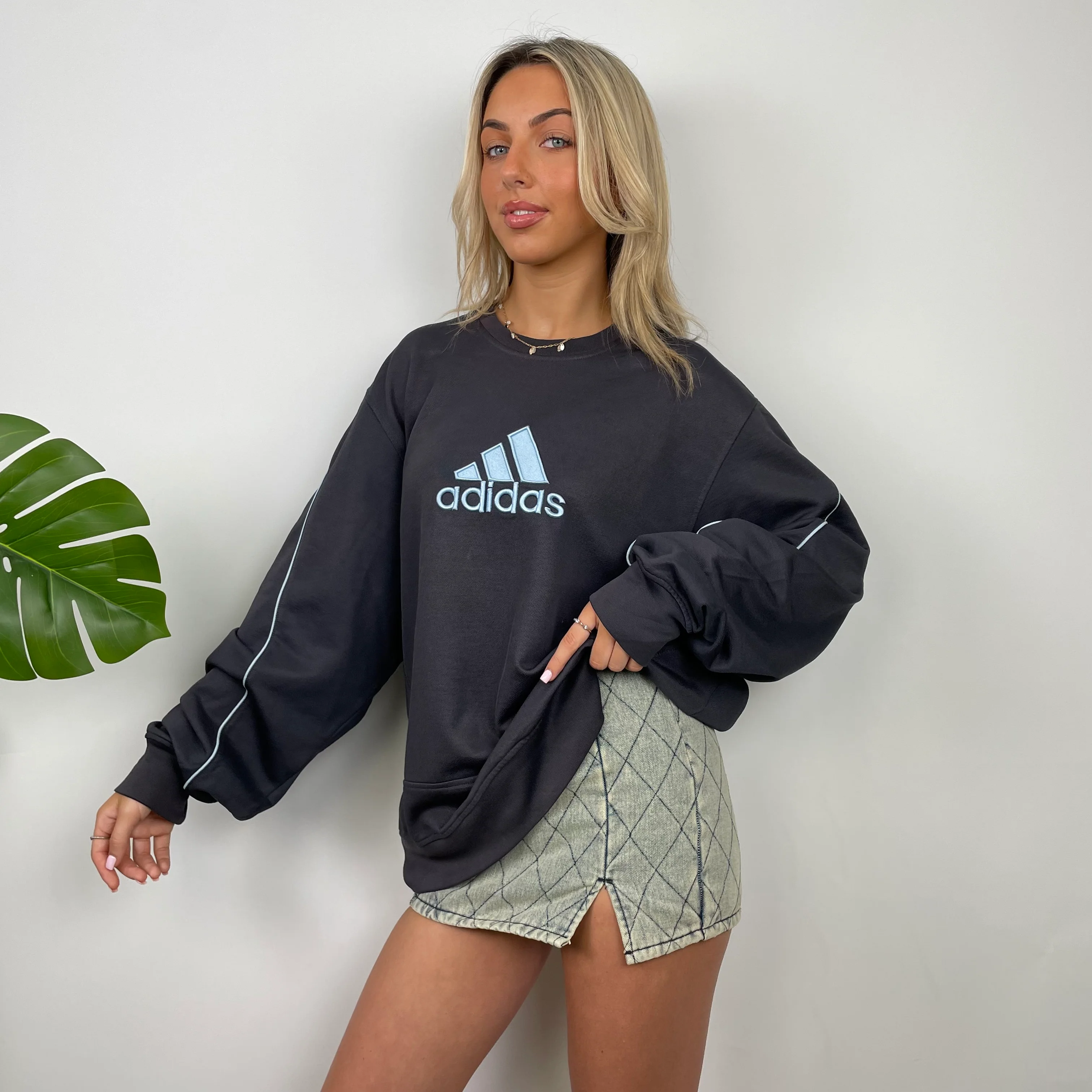 Adidas Charcoal Grey Embroidered Spell Out Sweatshirt (L) - Image 4