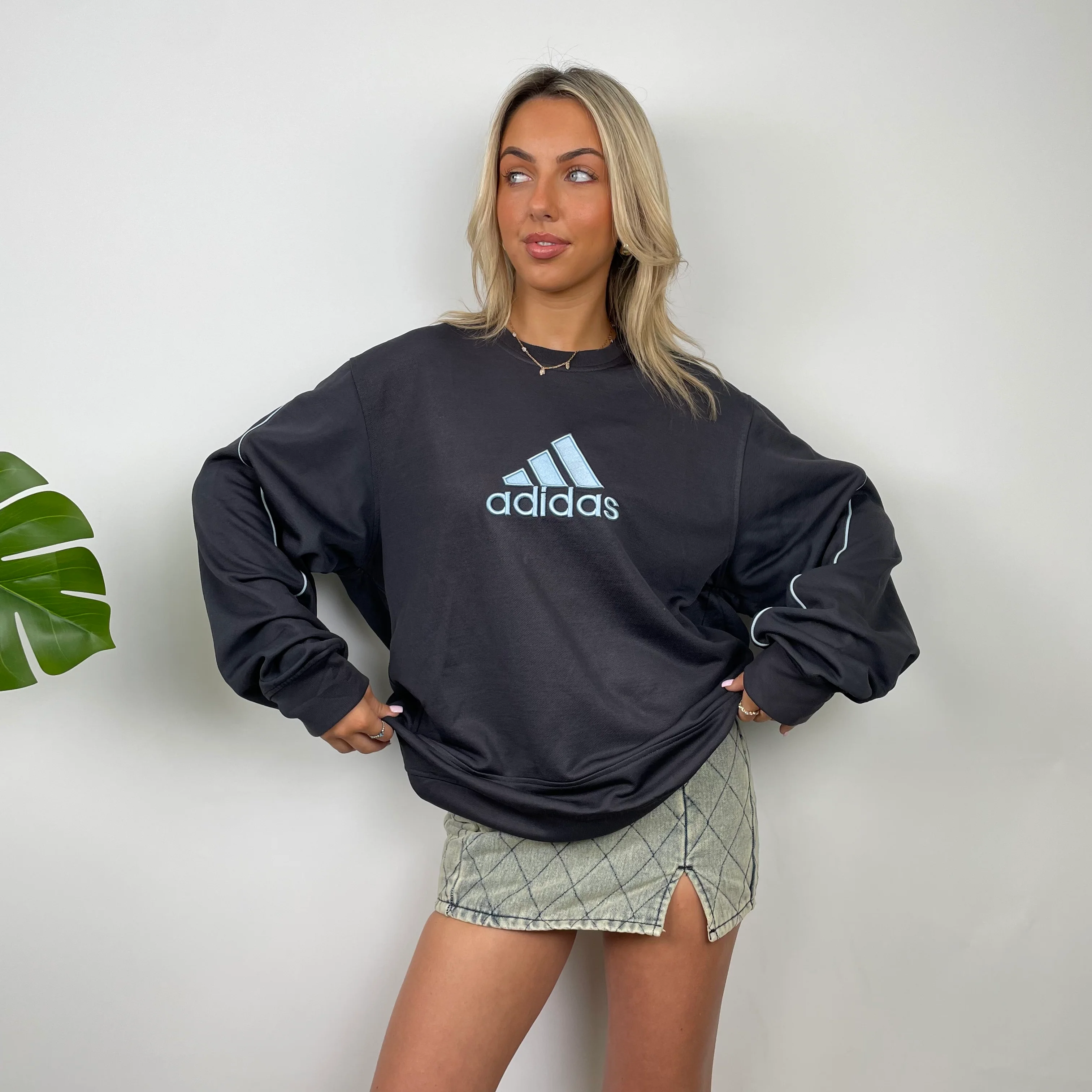 Adidas Charcoal Grey Embroidered Spell Out Sweatshirt (L) - Image 6