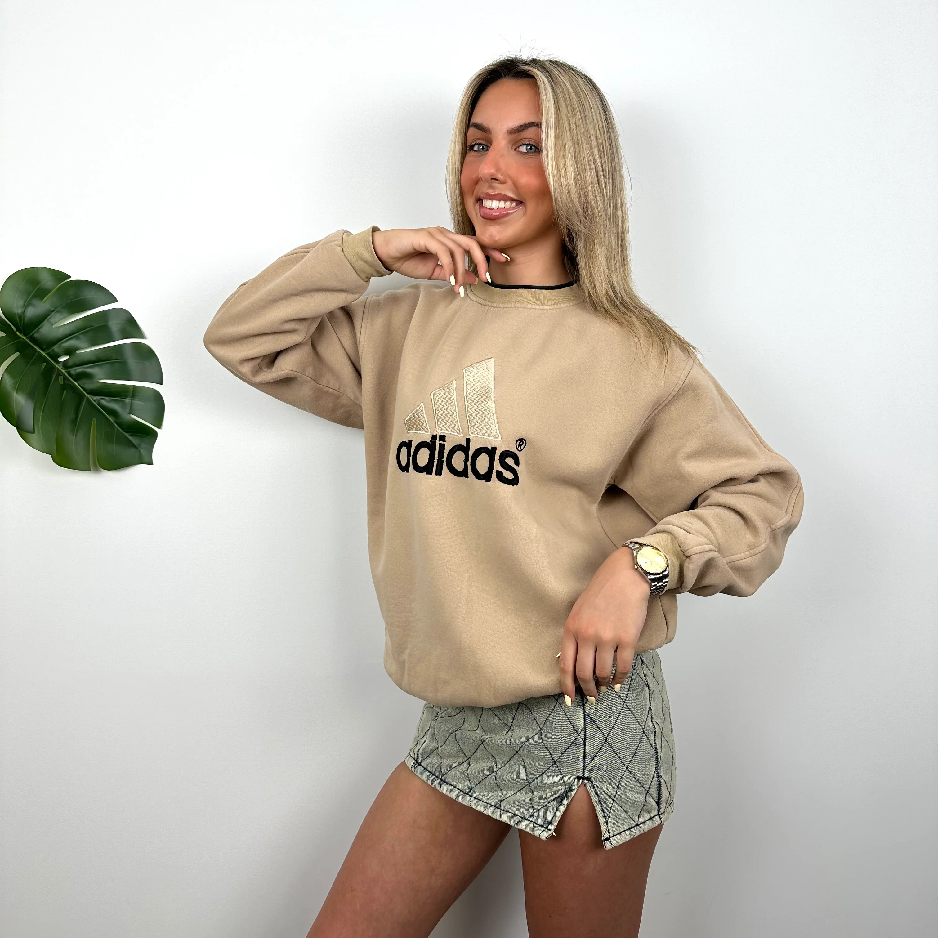 Adidas Coffee Embroidered Spell Out Sweatshirt (M) - Image 4