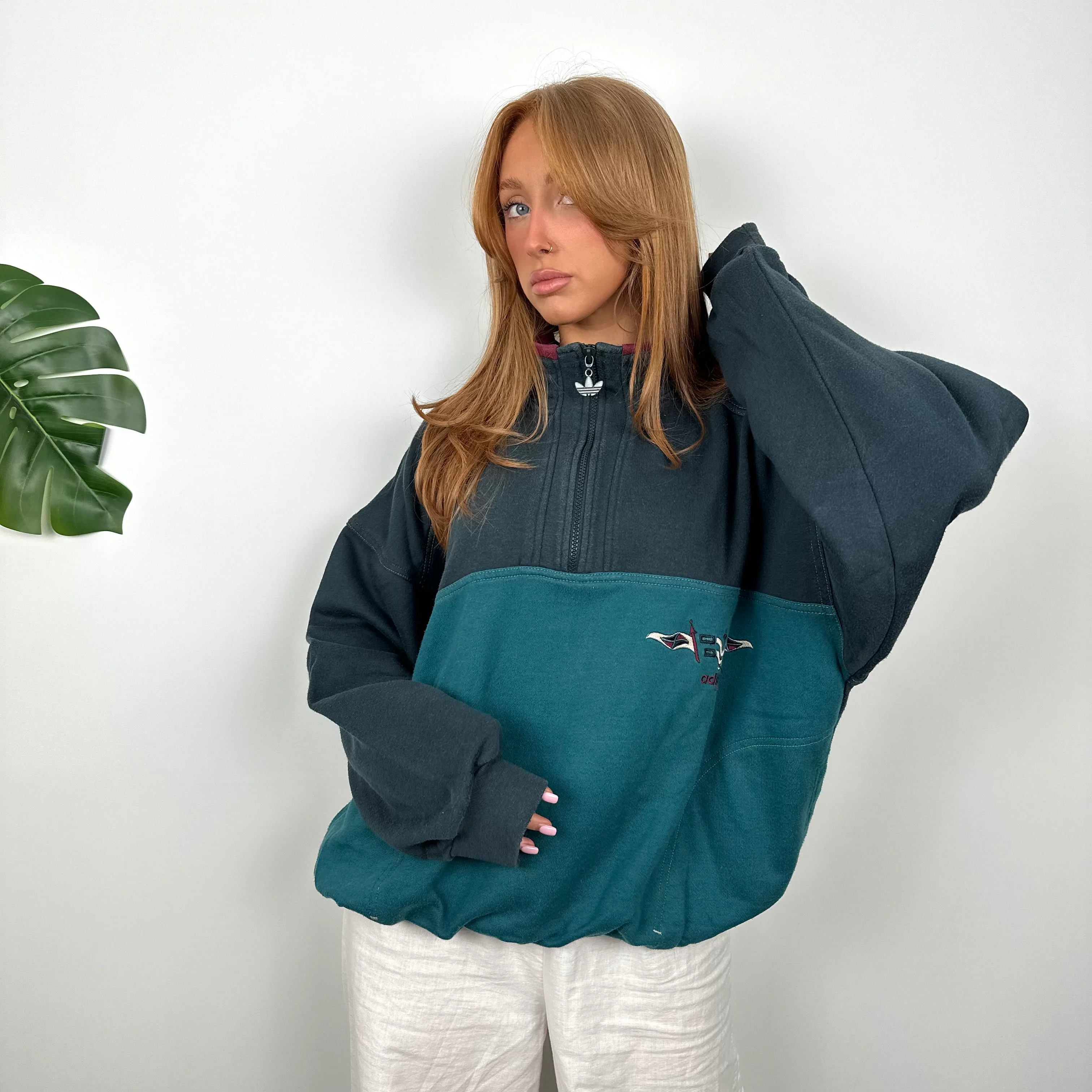 Adidas Colour Block Embroidered Spell Out Quarter Zip Sweatshirt (M) - Image 2