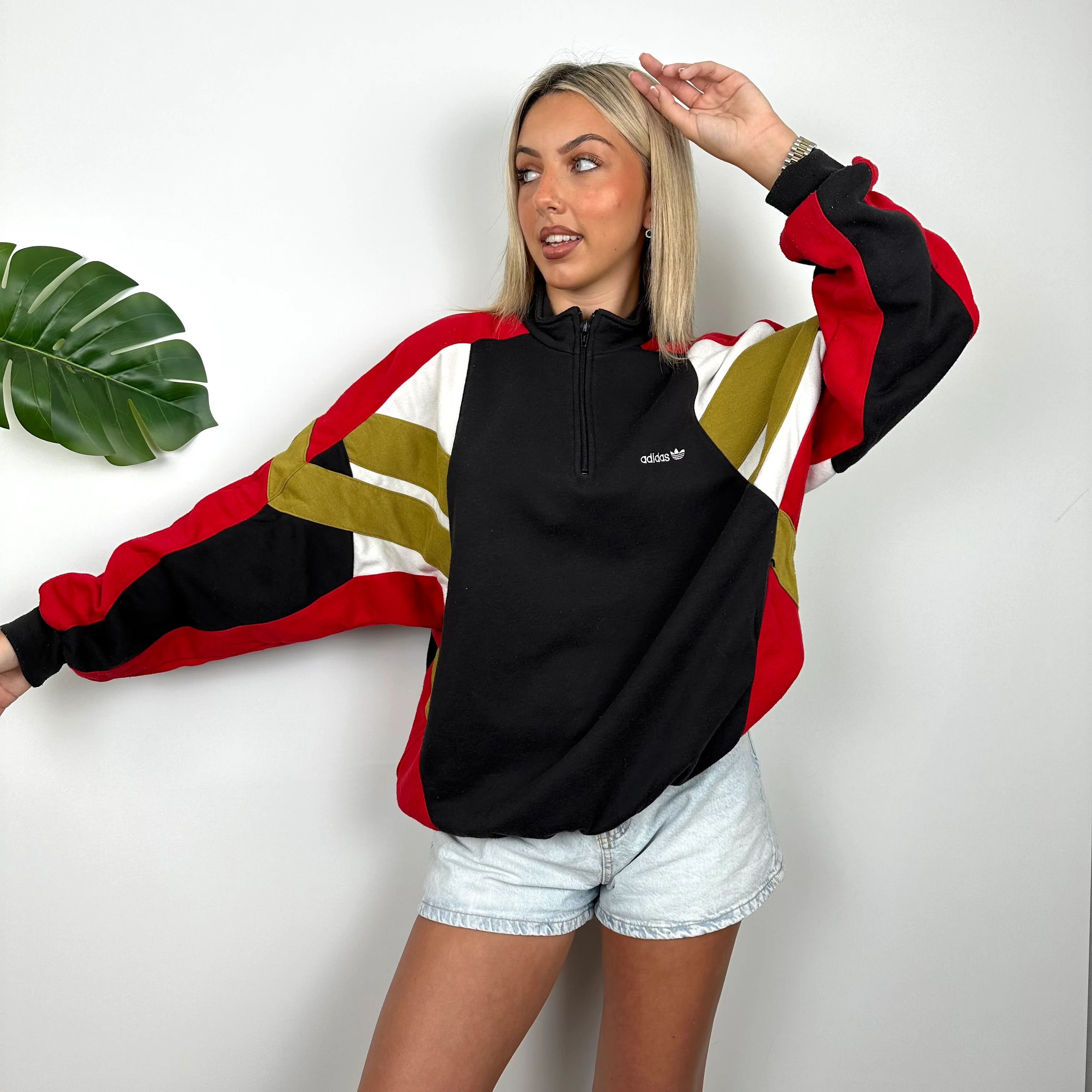 Adidas Colour Block Embroidered Spell Out Quarter Zip Sweatshirt (L) - Image 2