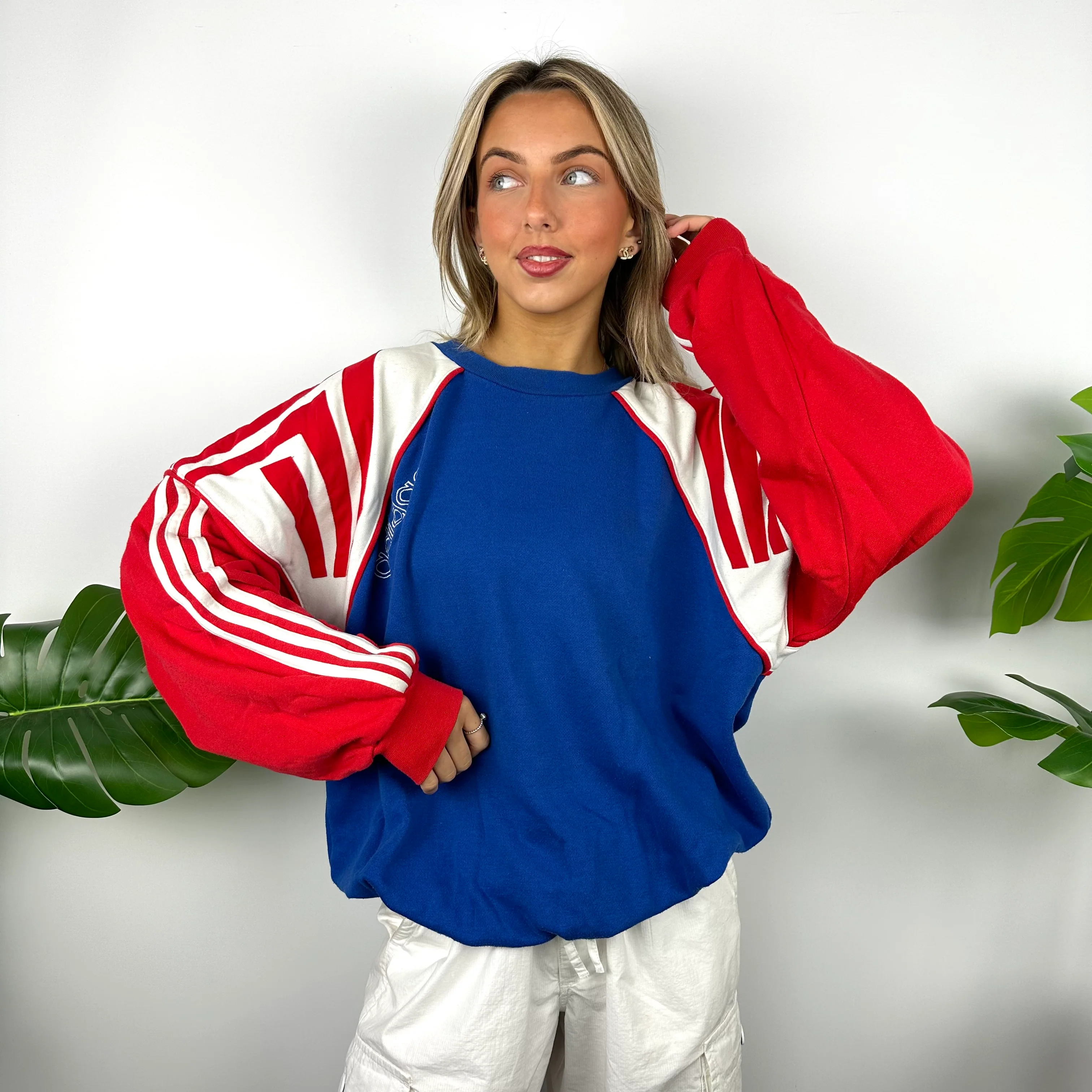 Adidas Colour Block Embroidered Spell Out Sweatshirt (L) - Image 3