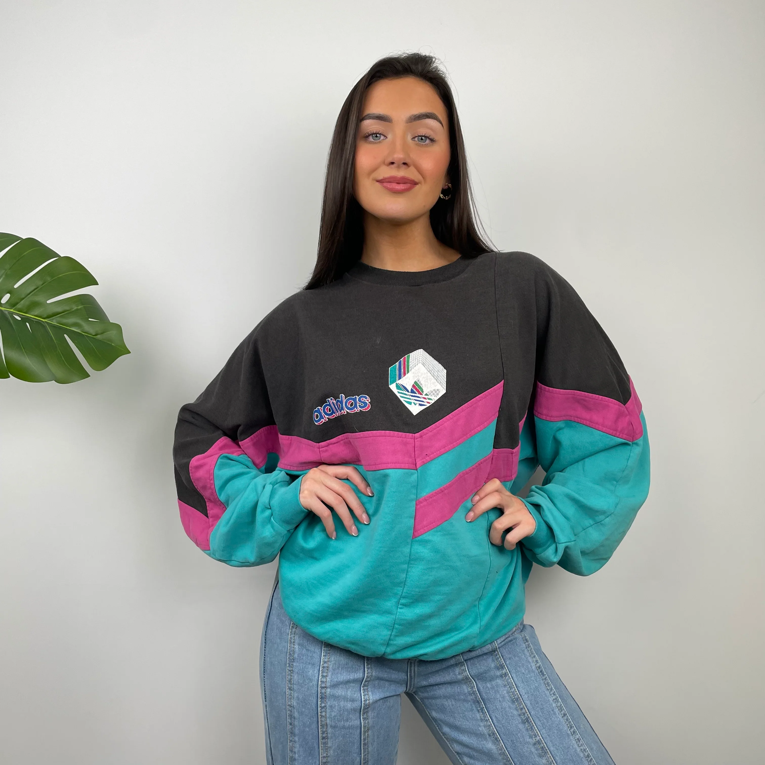Adidas Colour Block Embroidered Spell Out Sweatshirt (L) - Image 2
