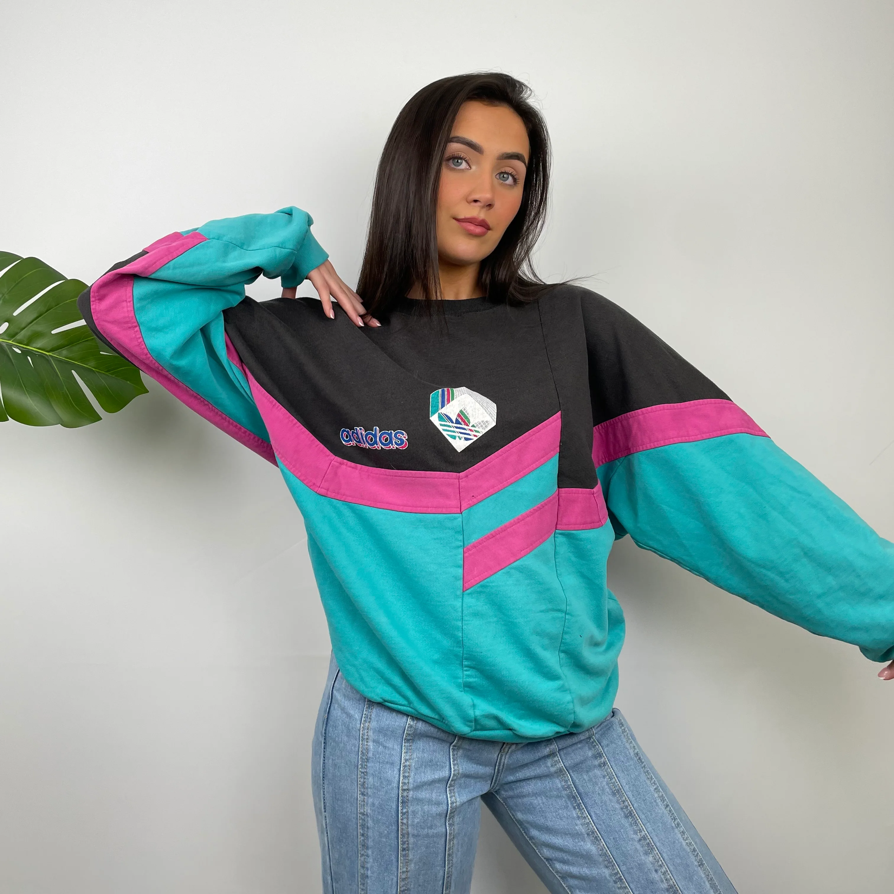 Adidas Colour Block Embroidered Spell Out Sweatshirt (L) - Image 3