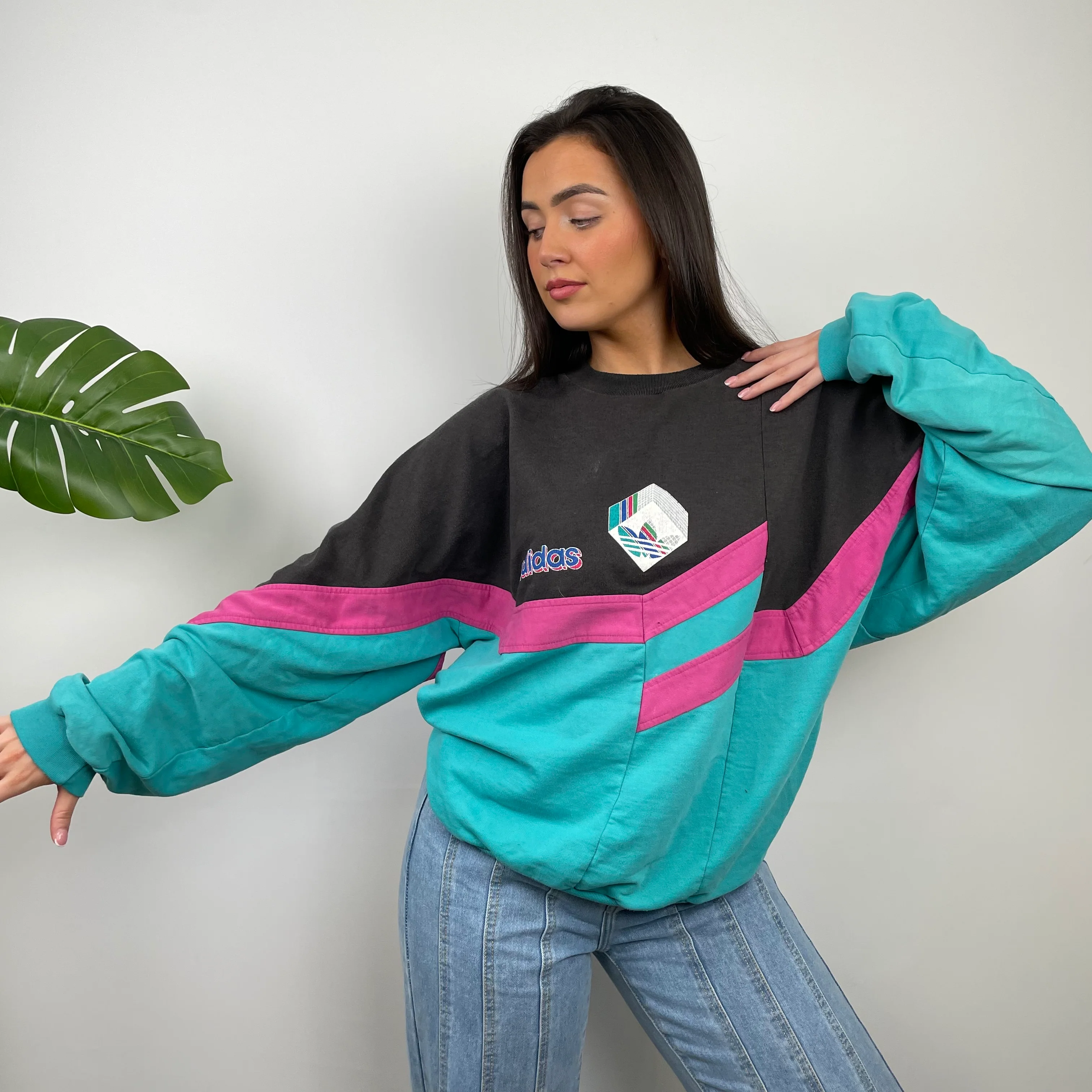 Adidas Colour Block Embroidered Spell Out Sweatshirt (L) - Image 4