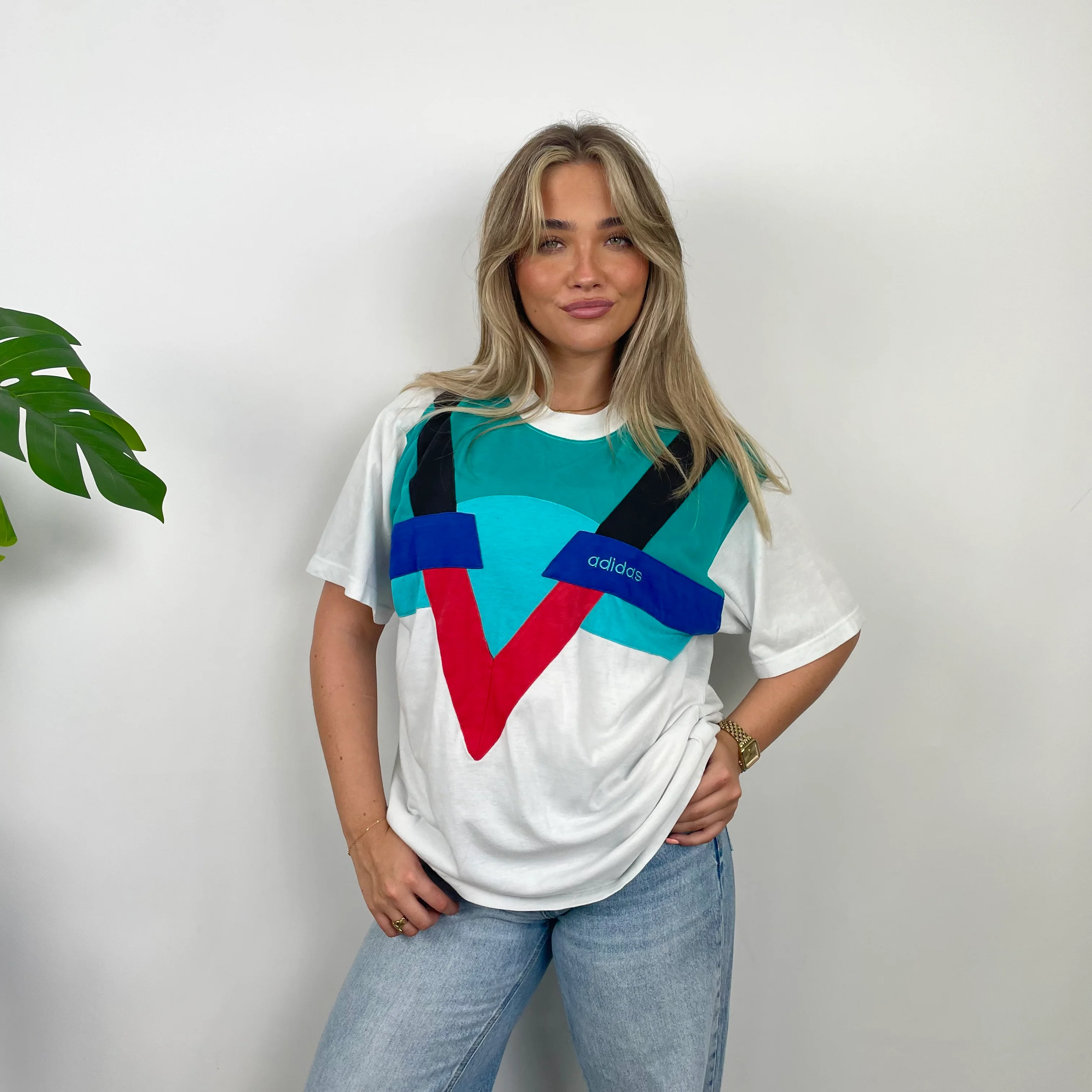 Adidas Colour Block Embroidered Spell Out T Shirt (M) - Image 2